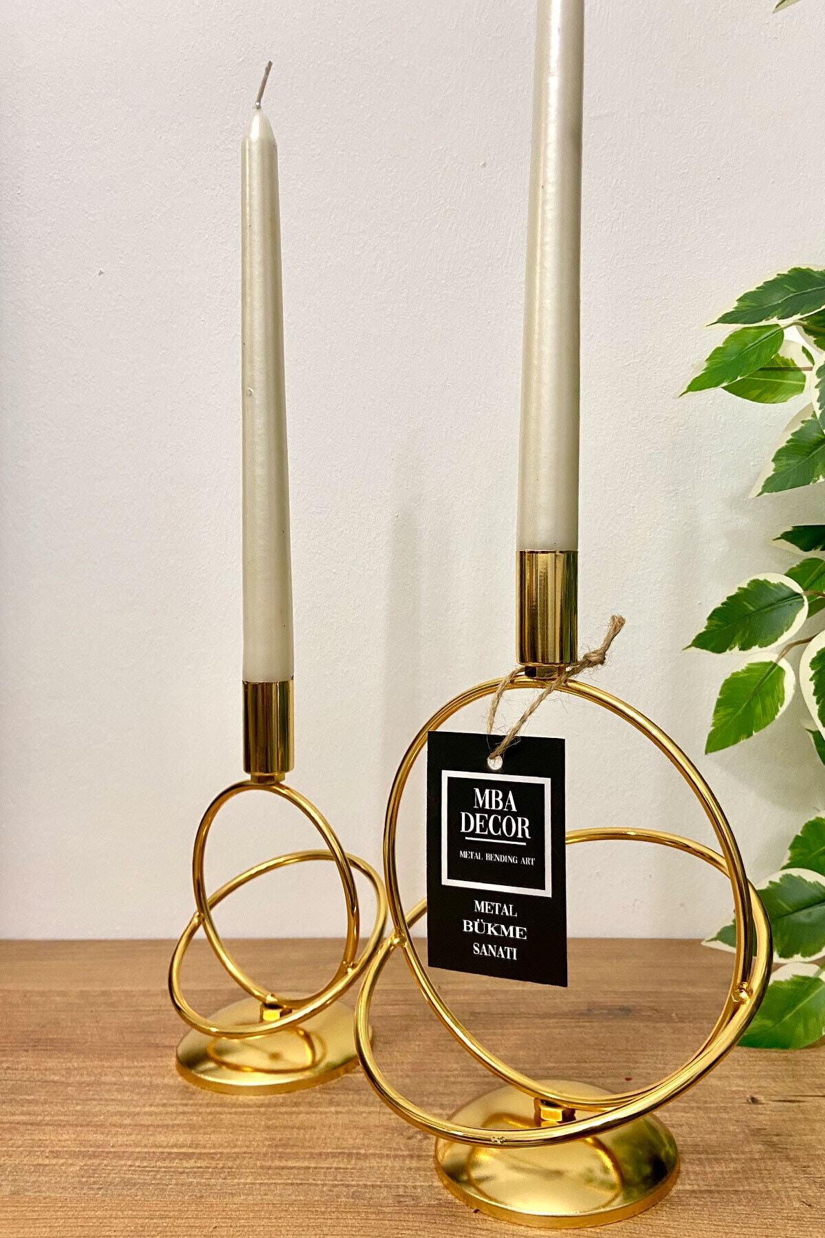 Siraküza 2 Li Şamdan Mumluk Dekoratif Mumluk Gold Kaplama Metal Paslanmaz Dolu Demir 15-10 Cm Ev