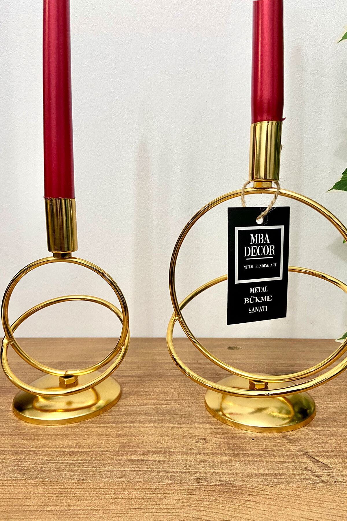 Siraküza 2 Li Şamdan Mumluk Dekoratif Mumluk Gold Kaplama Metal Paslanmaz Dolu Demir 15-10 Cm Ev