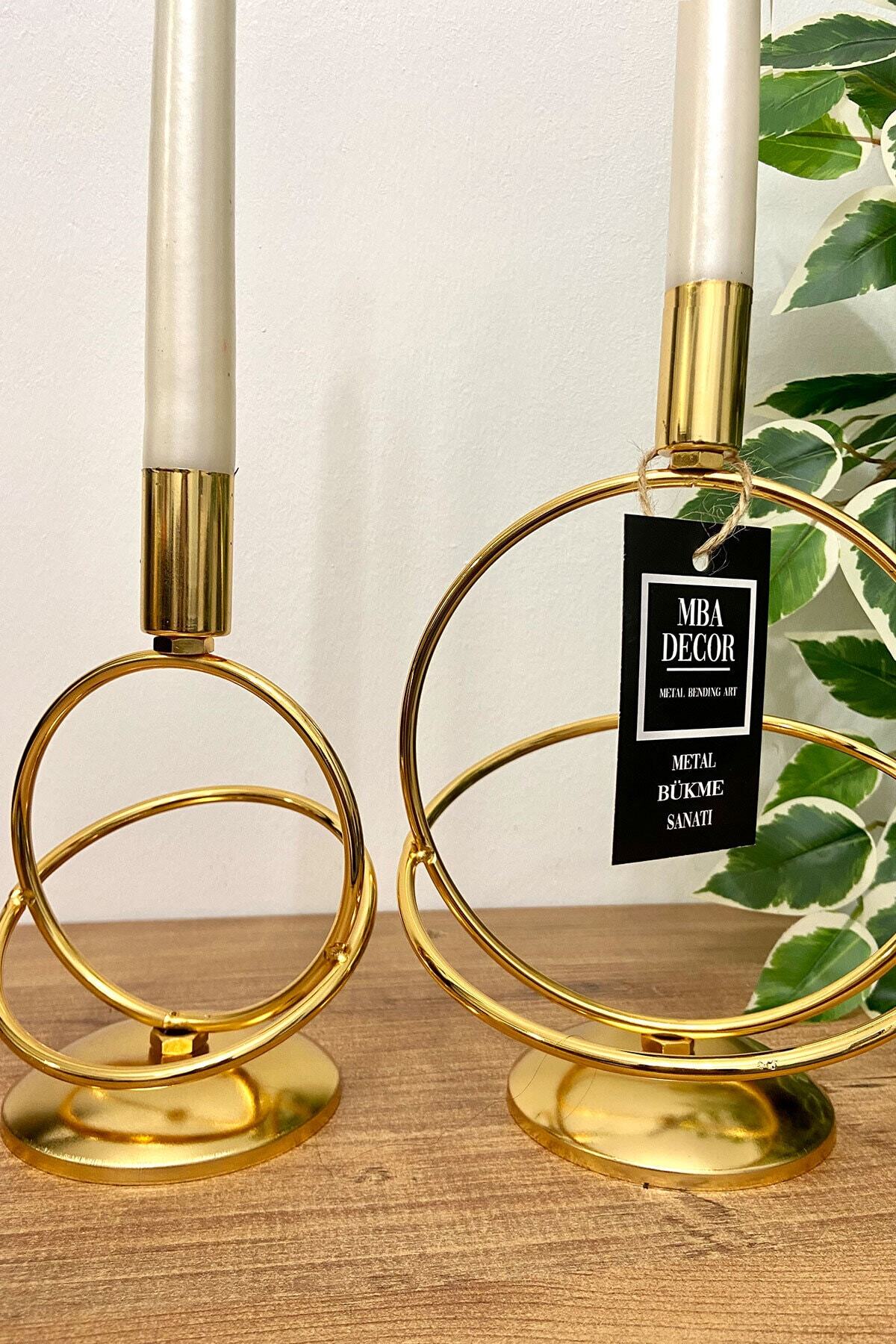 Siraküza 2 Li Şamdan Mumluk Dekoratif Mumluk Gold Kaplama Metal Paslanmaz Dolu Demir 15-10 Cm Ev