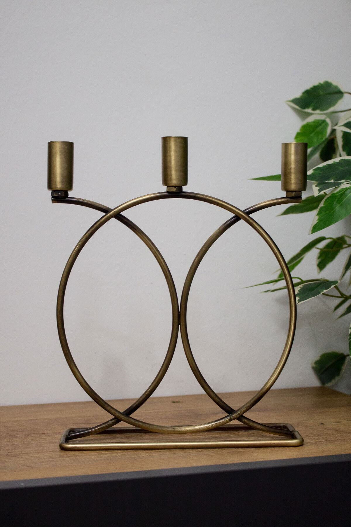 Eskitme Dore Şamdan Mumluk Dekoratif Mumluk Geometri Kaplama Metal Paslanmaz 20 Cm Ev Dekorasyon