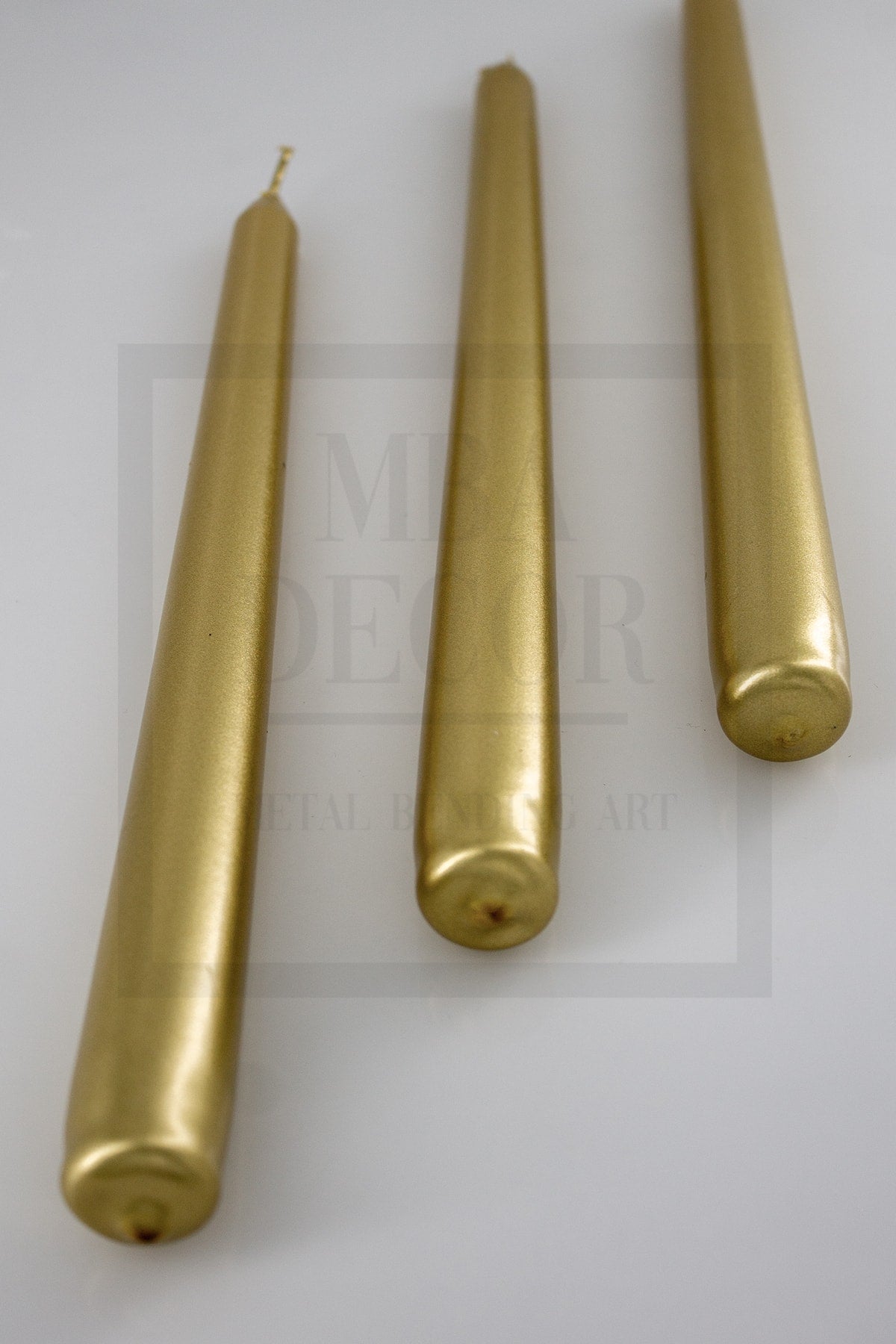 Gold 3'lü Şamdan Mumu Parlak Mum Metalik Kaplama Gövde 1. Kalite Uzun Çubuk Konik