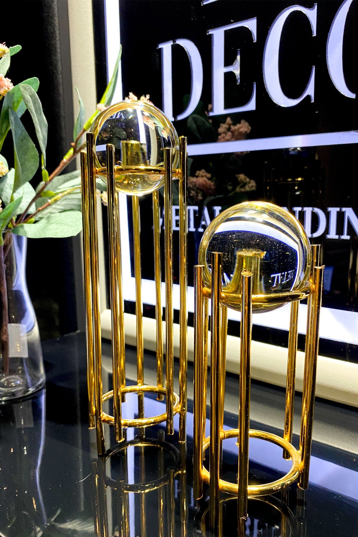 Ikili Gold Dekoratif Obje Hediyelik Dekorasyon Ofis Konsol Zigon Paslanmaz Metal 6 Cm Düz Kristal