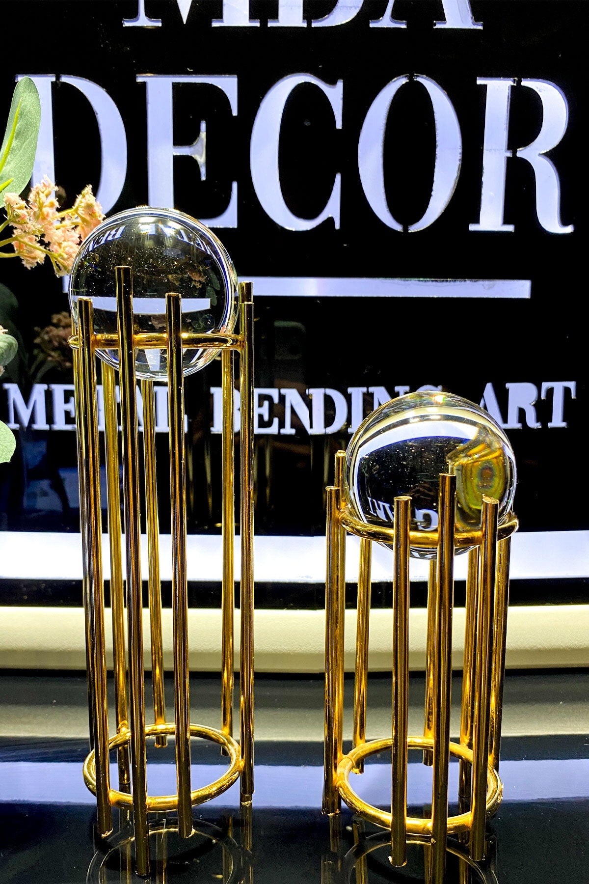 Ikili Gold Dekoratif Obje Hediyelik Dekorasyon Ofis Konsol Zigon Paslanmaz Metal 6 Cm Düz Kristal