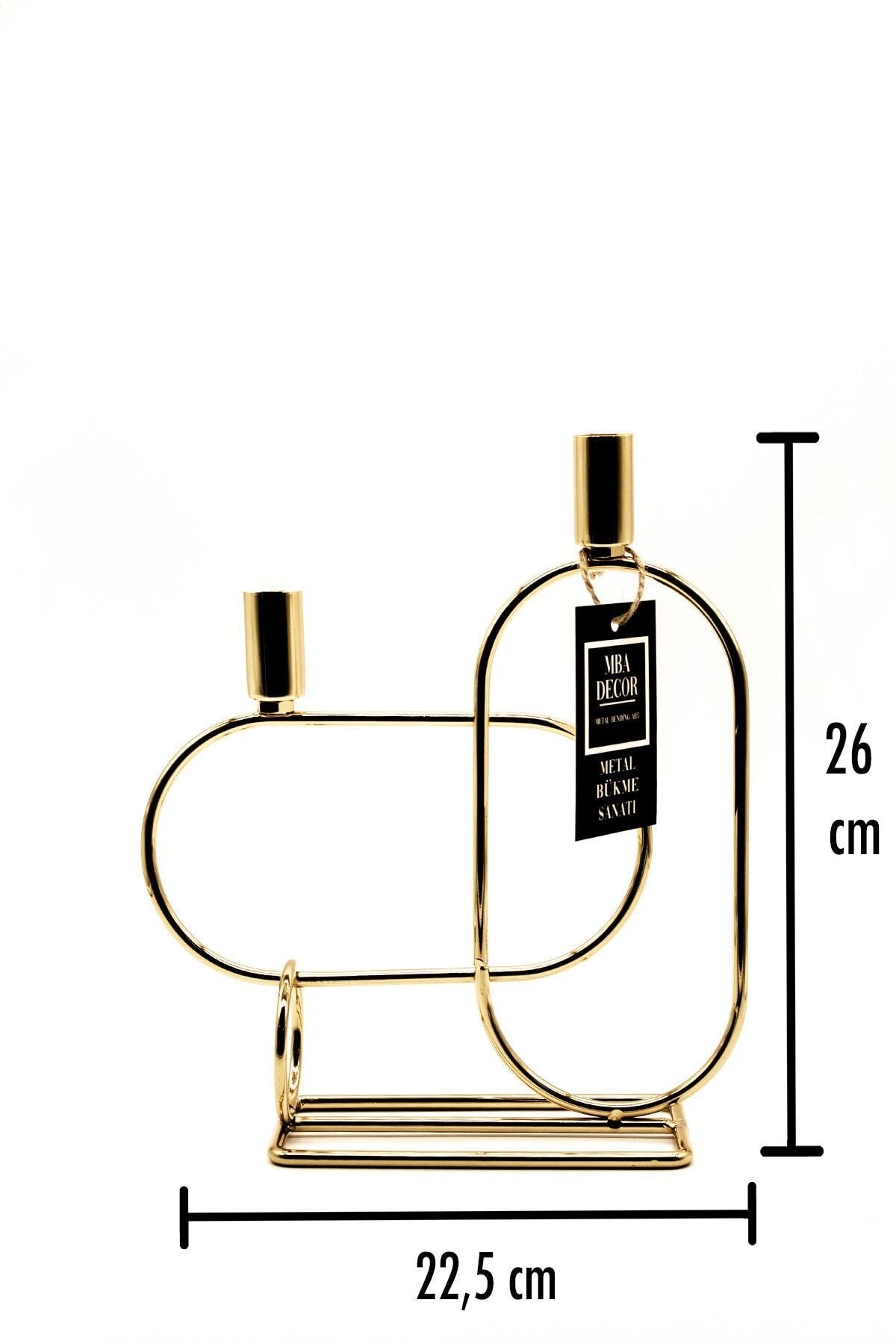 Ikili Gold Dekoratif Mumluk Şamdan Hediyelik Dekorasyon Metal Paslanmaz Dolu Demir 28 Cm Mahzen