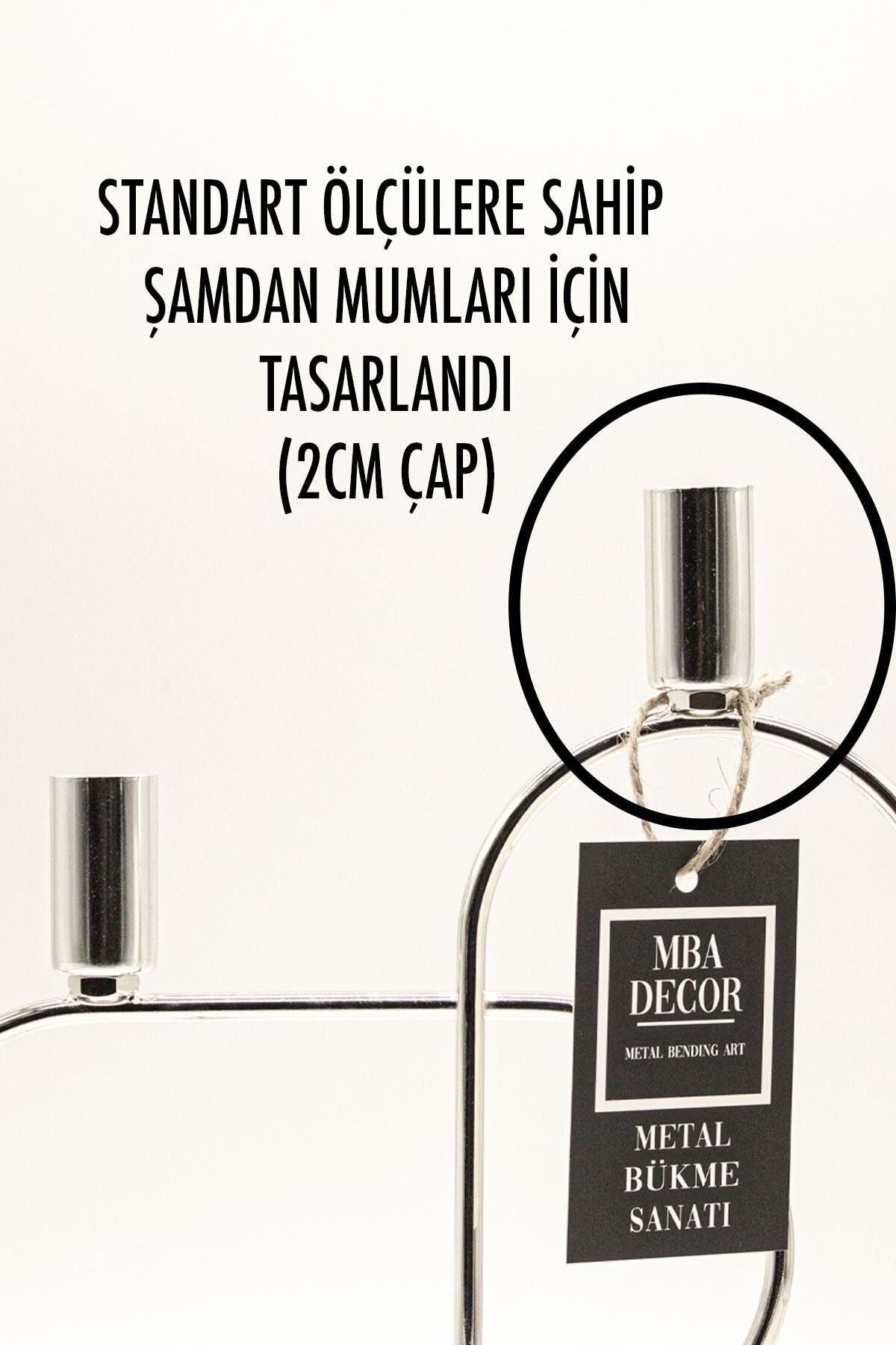 Ikili Gümüş Dekoratif Mumluk Şamdan Hediyelik Dekorasyon Metal Paslanmaz Dolu Demir 28 Cm Mahzen