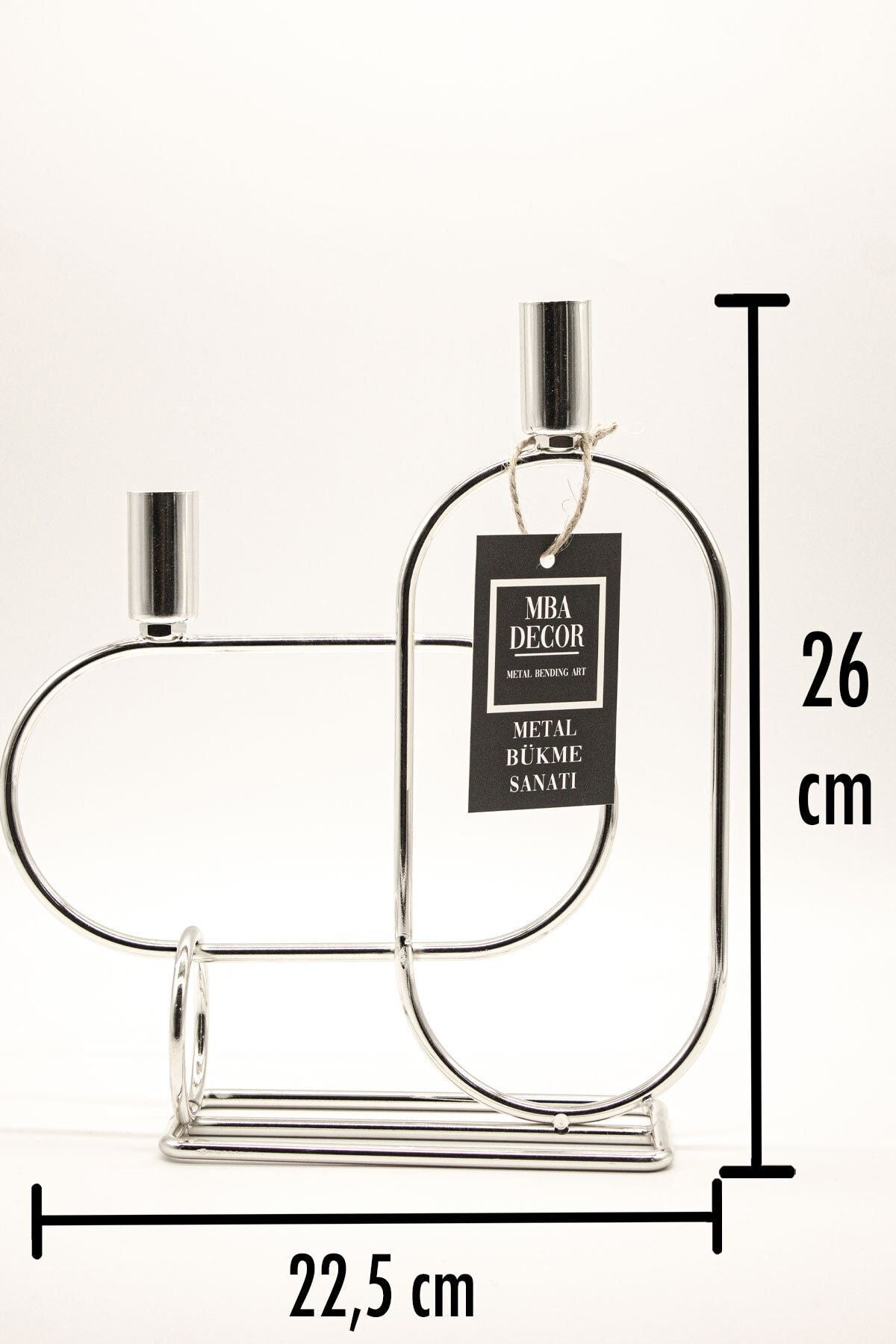 Ikili Gümüş Dekoratif Mumluk Şamdan Hediyelik Dekorasyon Metal Paslanmaz Dolu Demir 28 Cm Mahzen