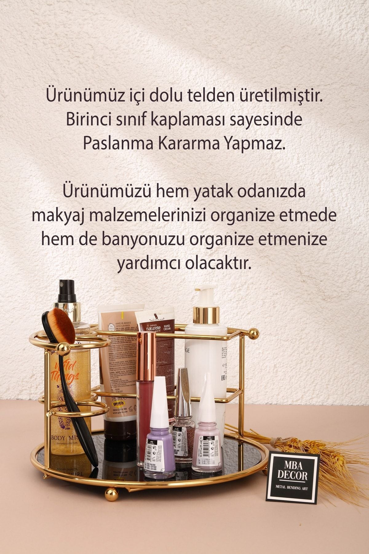 Makyaj Masası Organizeri Banyo Organizeri Düzenleyici Çok Amaçlı Gold - Siyah Paslanmaz Kaplama
