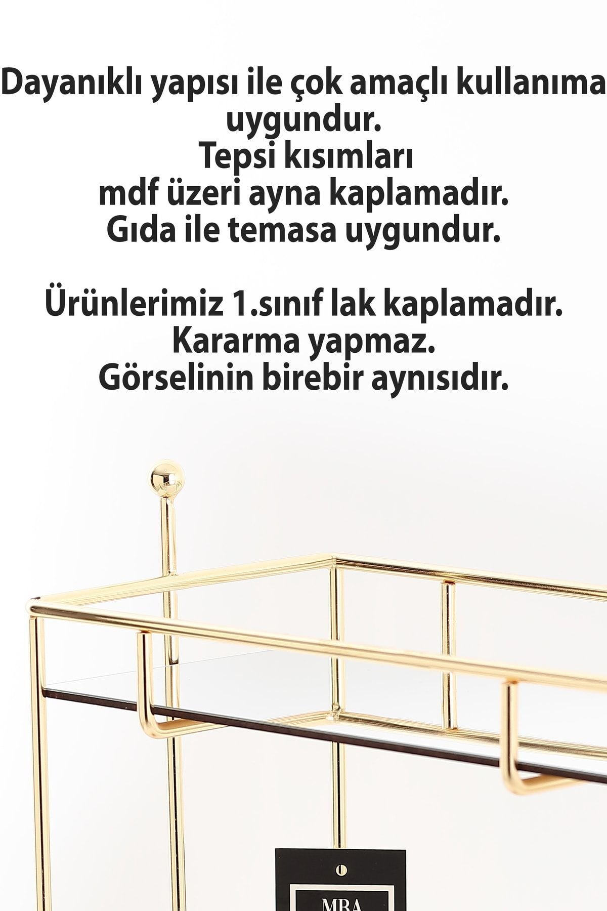 Dikdörtgen Gold Aynalı Kahve Yanı Sunumluk Hediyelik Dekorasyon Ikramlık Organizer Mdf Ahşap 40cm
