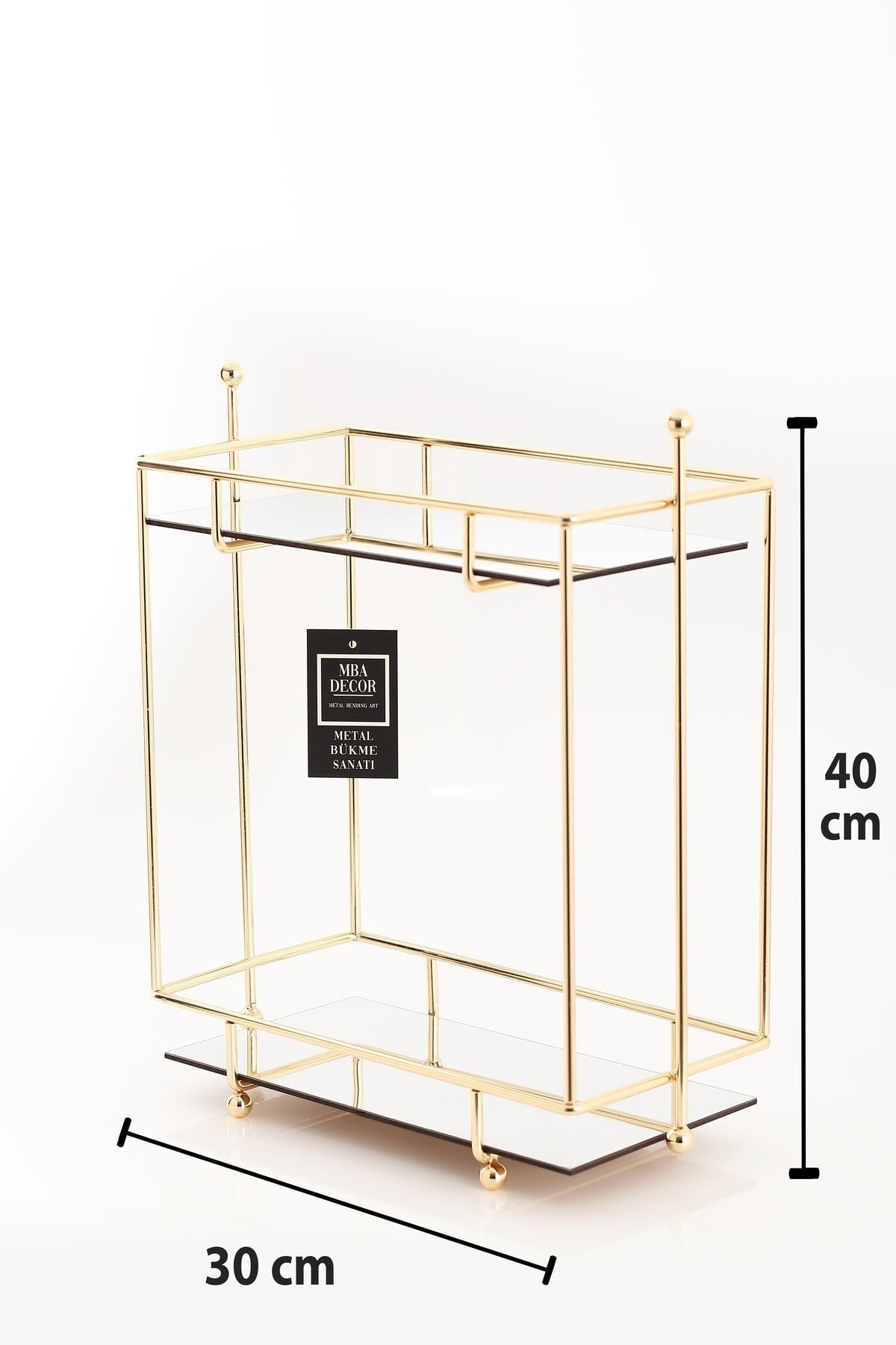 Dikdörtgen Gold Aynalı Kahve Yanı Sunumluk Hediyelik Dekorasyon Ikramlık Organizer Mdf Ahşap 40cm