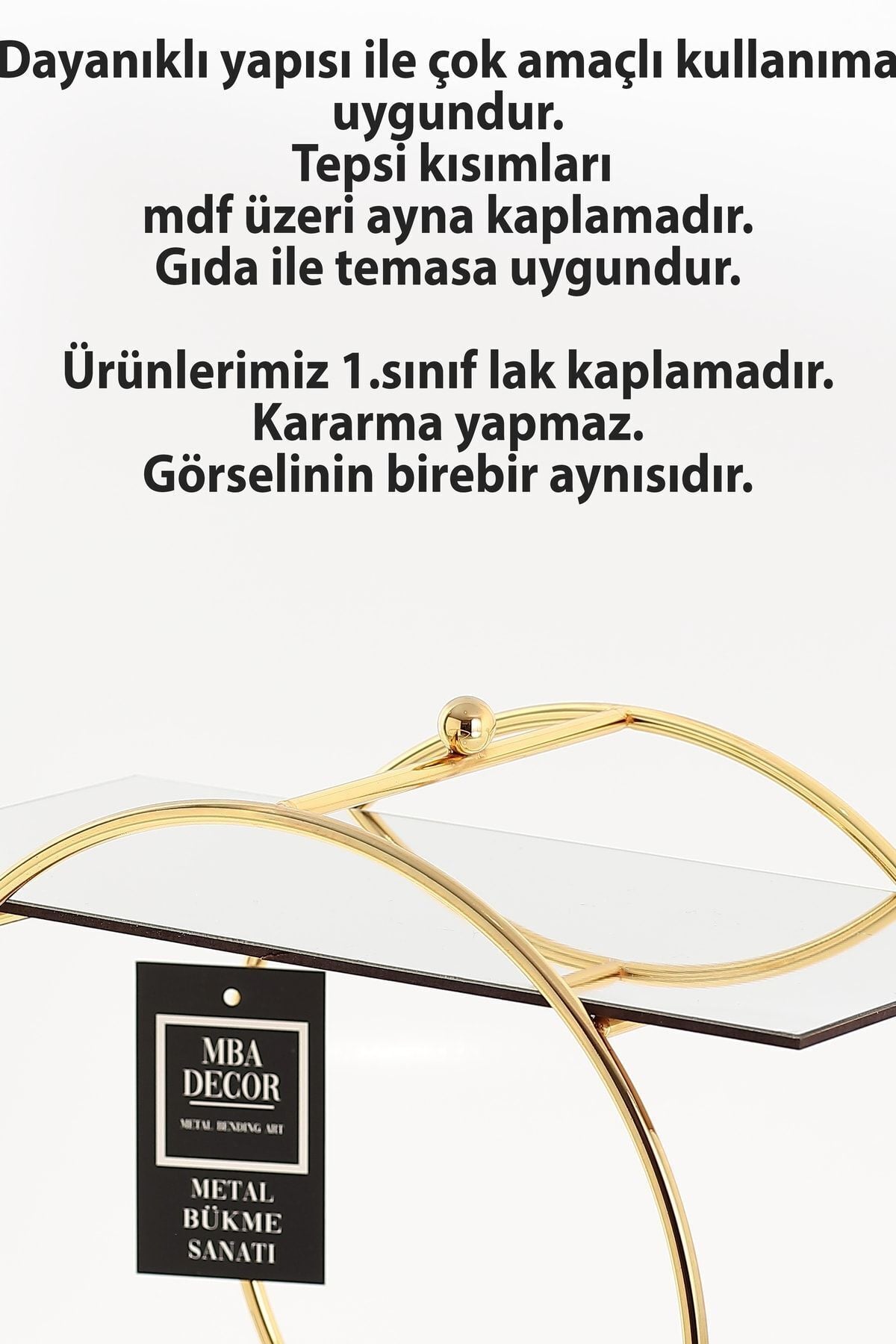 Yuvarlak Gold Aynalı Kahve Yanı Sunumluk Hediyelik Dekorasyon Ikramlık Organizer Mdf Ahşap 26cm