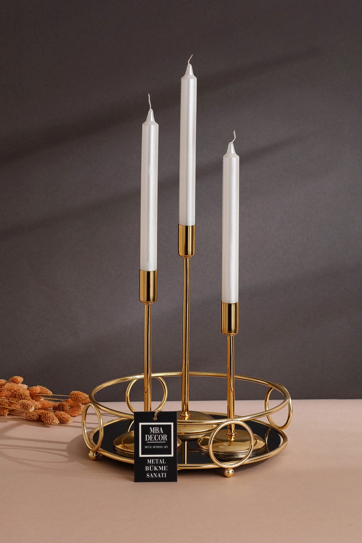 Yuvarlak Gold Servis Sunum Tepsisi Ikramlık Hediyelik Dekorasyon Organizer 24cm Alyans Sofra Mutfak