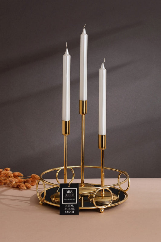 Yuvarlak Gold Servis Sunum Tepsisi Ikramlık Hediyelik Dekorasyon Organizer 24cm Alyans Sofra Mutfak