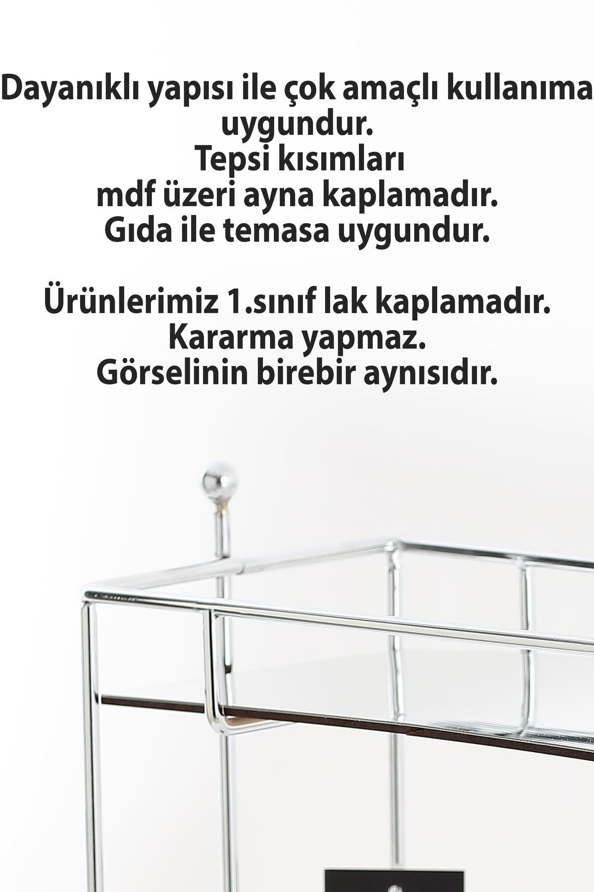 Dikdörtgen Gümüş Aynalı Kahve Yanı Sunumluk Hediyelik Dekorasyon Ikramlık Organizer Mdf Ahşap 40cm