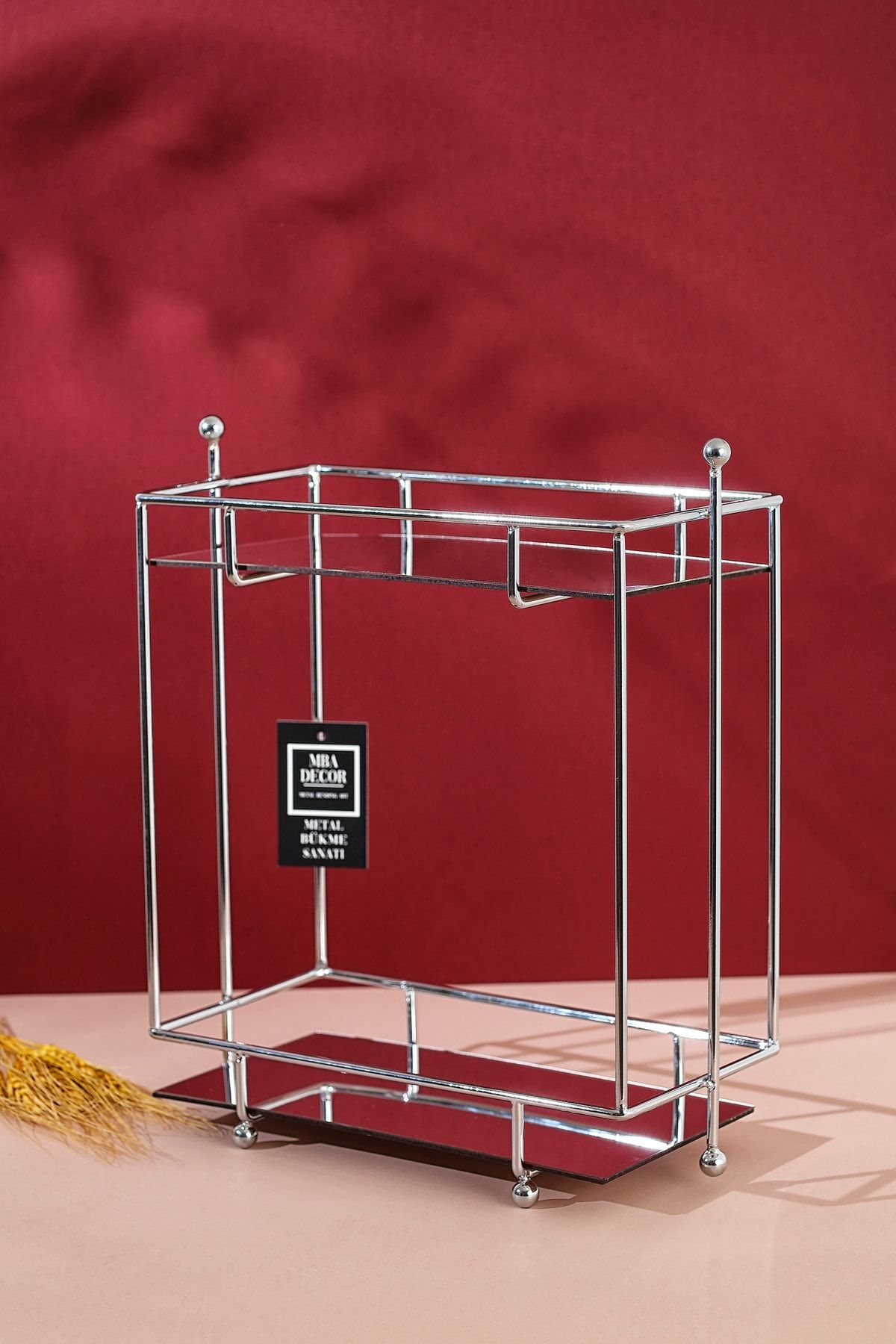 Dikdörtgen Gümüş Aynalı Kahve Yanı Sunumluk Hediyelik Dekorasyon Ikramlık Organizer Mdf Ahşap 40cm