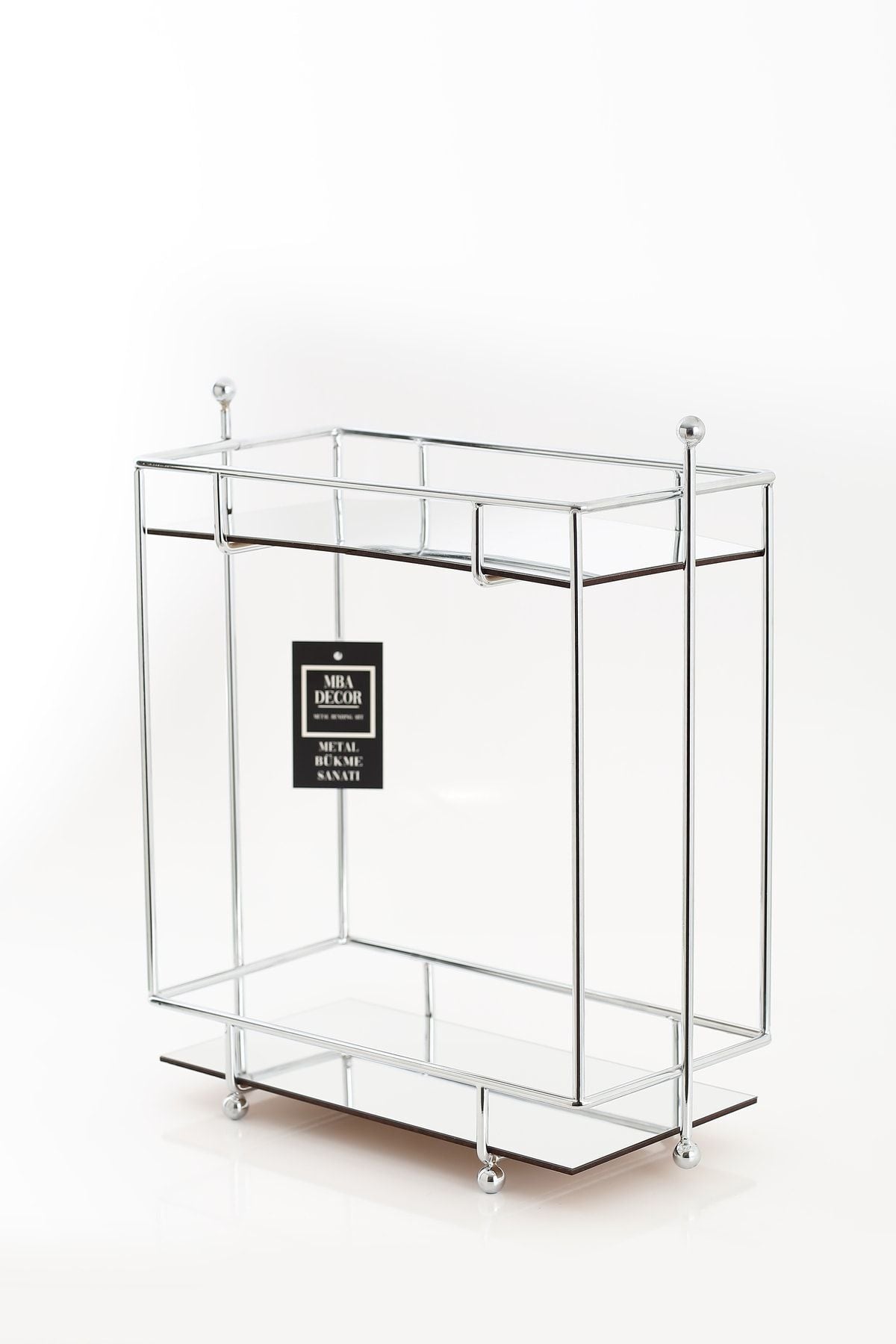 Dikdörtgen Gümüş Aynalı Kahve Yanı Sunumluk Hediyelik Dekorasyon Ikramlık Organizer Mdf Ahşap 40cm