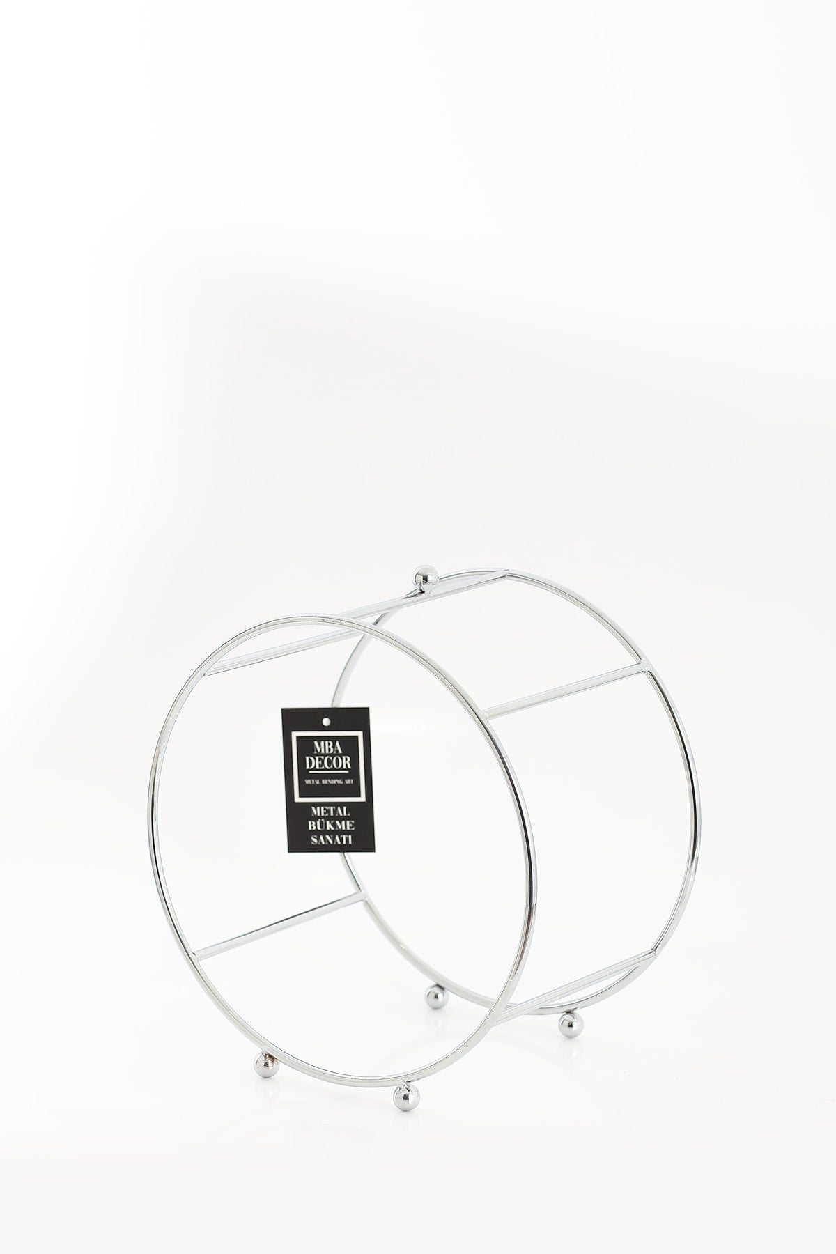 Yuvarlak Gümüş Aynalı Kahve Yanı Sunumluk Hediyelik Dekorasyon Ikramlık Organizer Mdf Ahşap 26cm