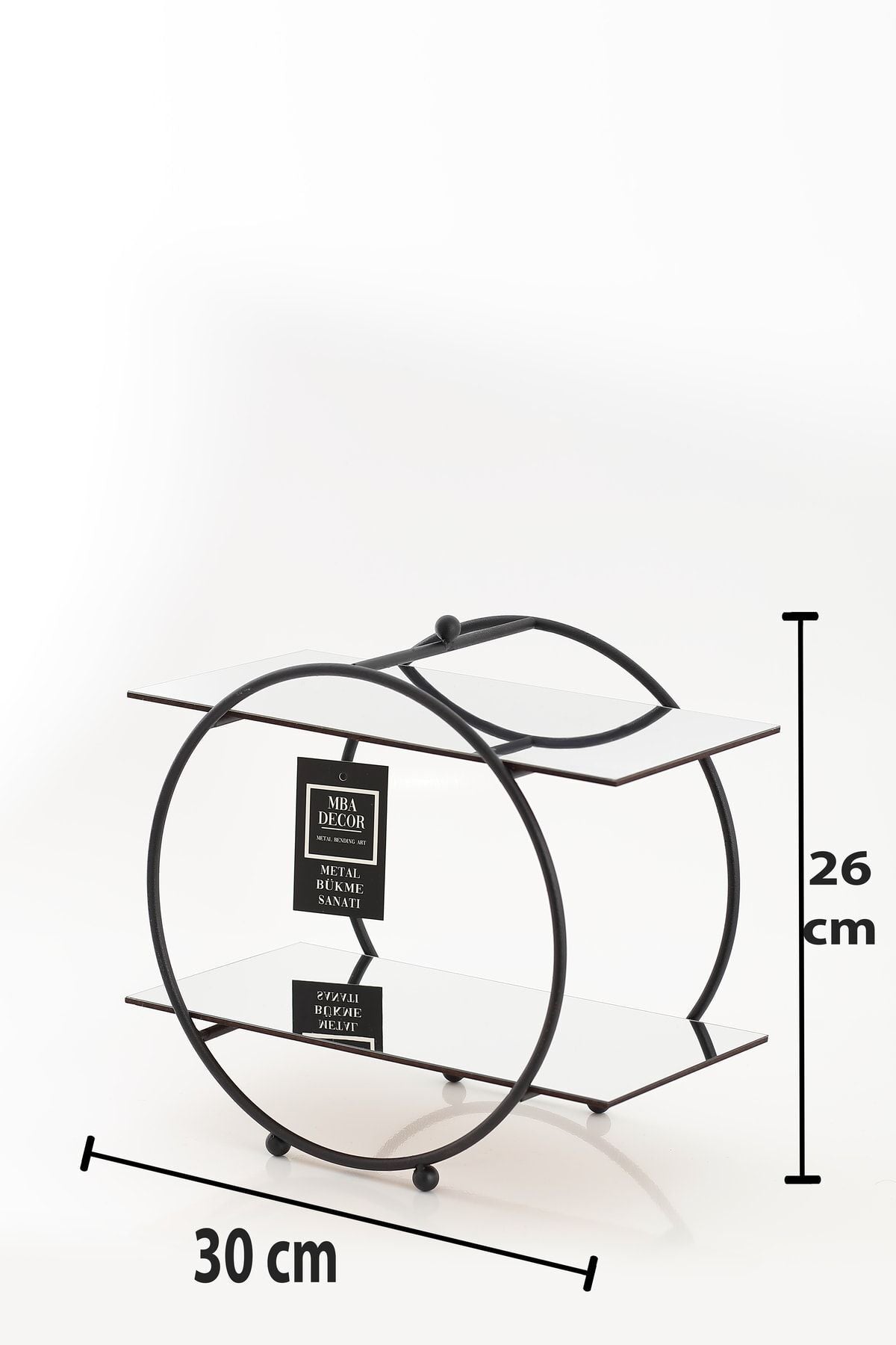 Yuvarlak Siyah Aynalı Kahve Yanı Sunumluk Hediyelik Dekorasyon Ikramlık Organizer Mdf Ahşap 26cm