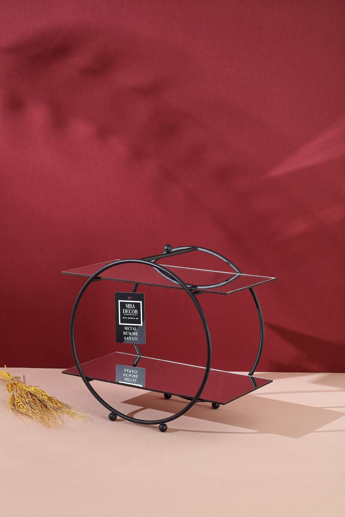 Yuvarlak Siyah Aynalı Kahve Yanı Sunumluk Hediyelik Dekorasyon Ikramlık Organizer Mdf Ahşap 26cm