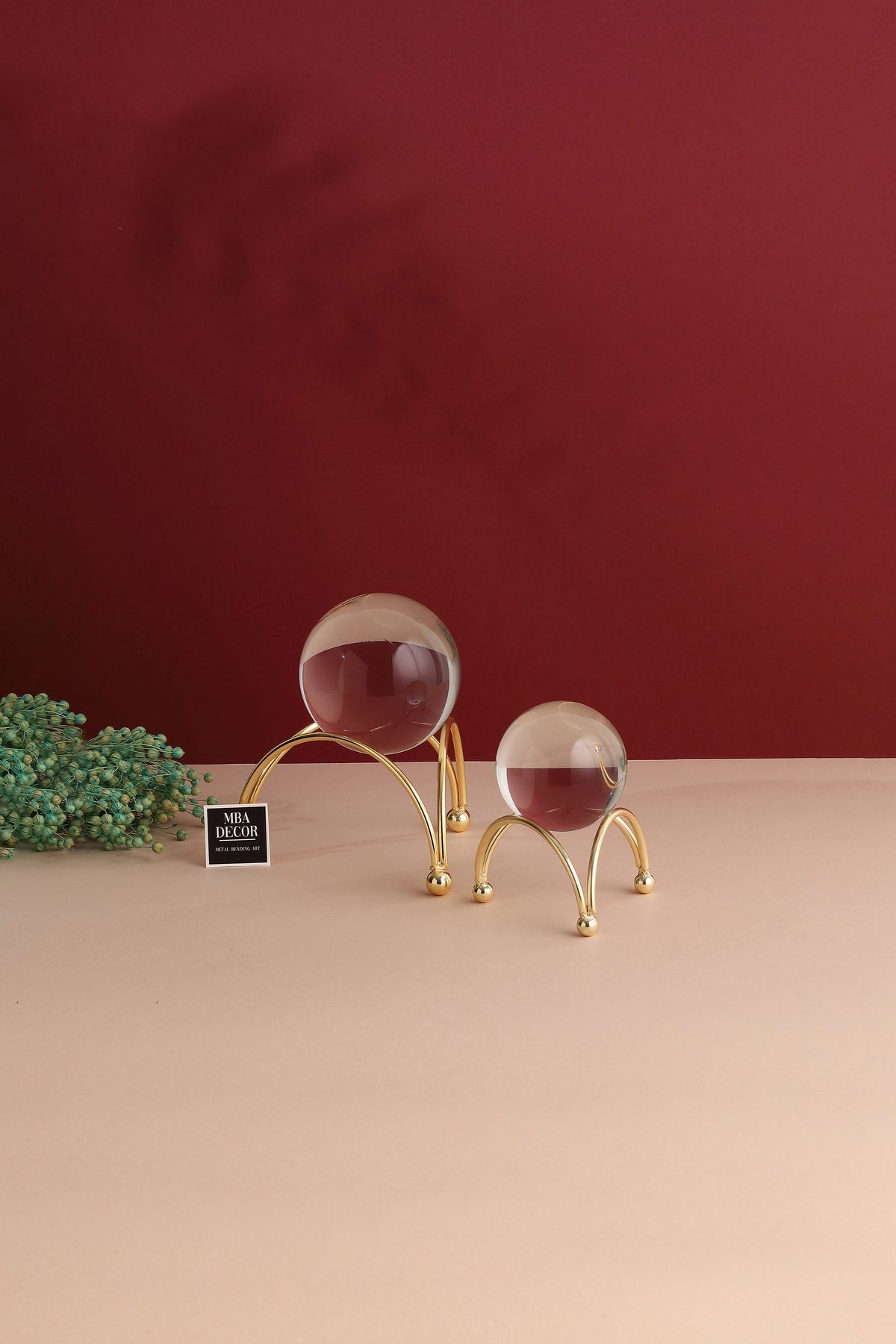 2'li ( Ikili ) Gold Kristal Içi Dolu Cam Küre Paslanmaz Masaüstü Sehpa Ofis Ev Dekorasyon Ahtapot