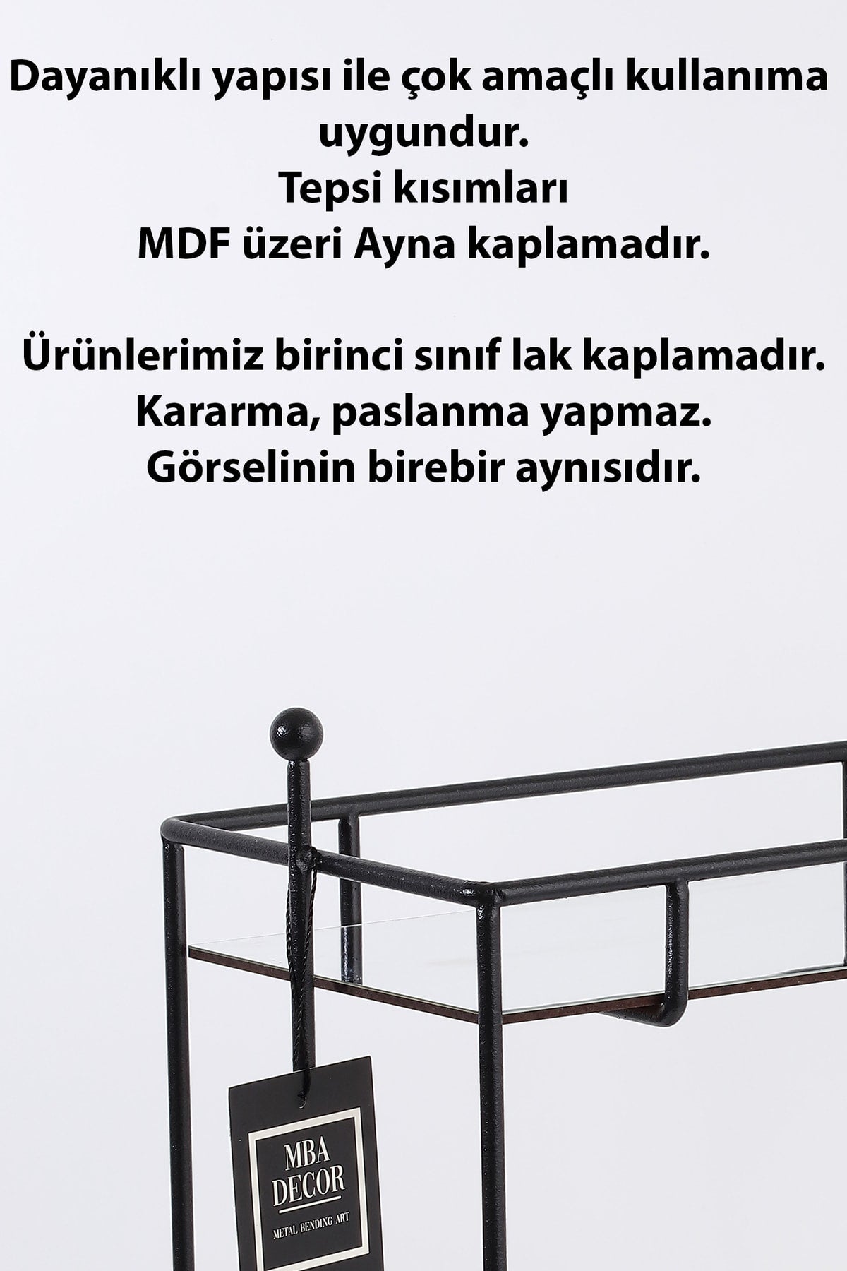 Dikdörtgen Siyah Aynalı Kahve Yanı Sunumluk Hediyelik Dekorasyon Ikramlık Organizer Mdf Ahşap 40cm