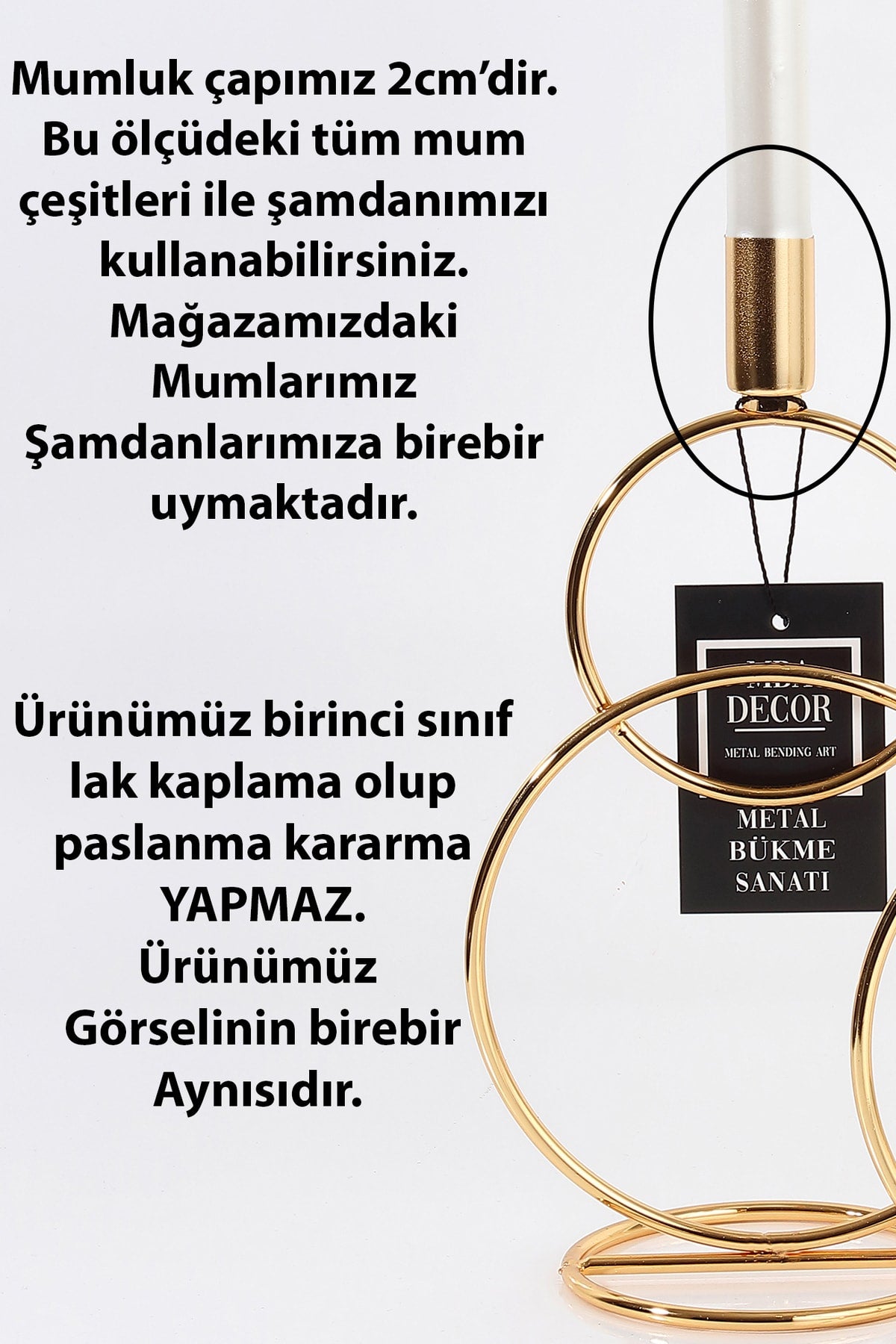 Ikili Gold Şamdan Mumluk Dekoratif Dekorasyon Paslanmaz Kaplama Dolu Demir 28 Cm Glamor Zigon Sehpa