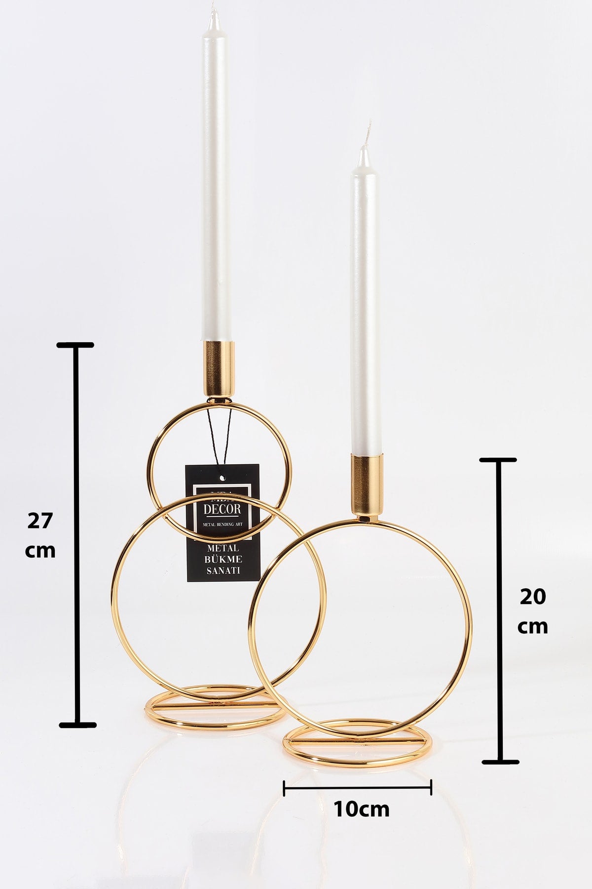 Ikili Gold Şamdan Mumluk Dekoratif Dekorasyon Paslanmaz Kaplama Dolu Demir 28 Cm Glamor Zigon Sehpa