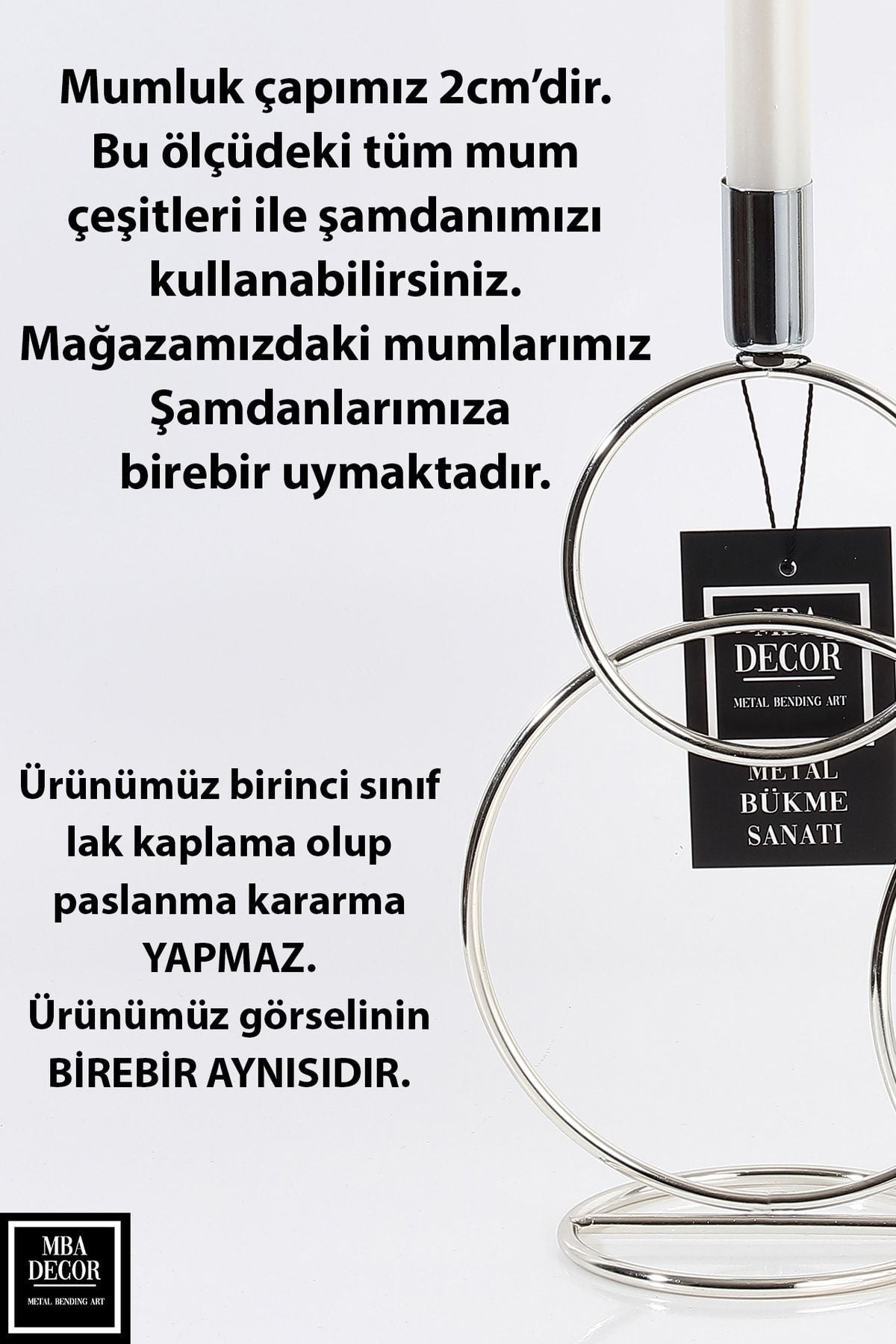 Ikili Gümüş Şamdan Mumluk Dekoratif Dekorasyon Paslanmaz Kaplama Dolu Demir 28 Cm Glamor