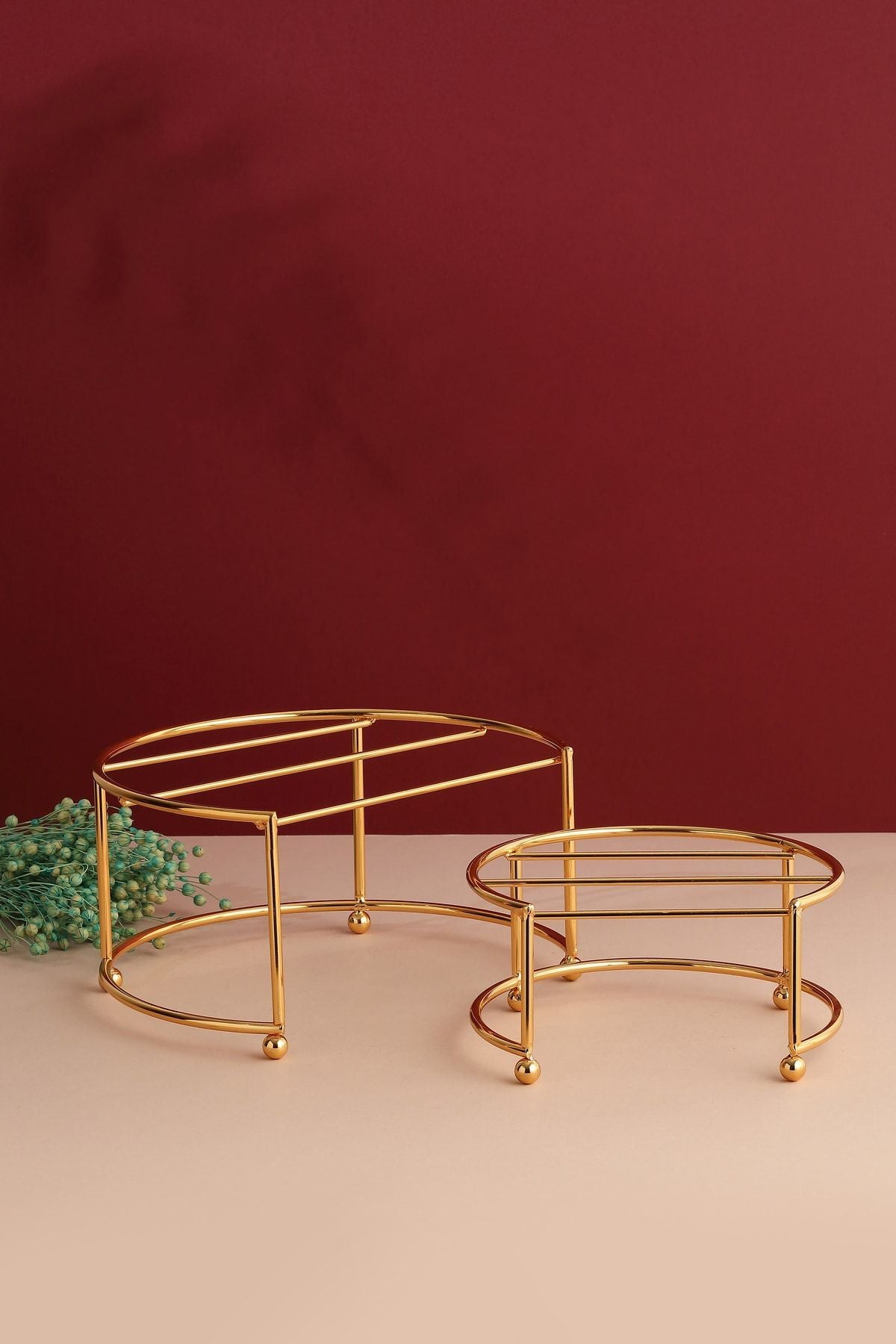 Yuvarlak Ikili Gold Siyah Kahve Yanı Sunumluk Hediyelik Dekorasyon Ikramlık Organizer Mdf Ahşap 26