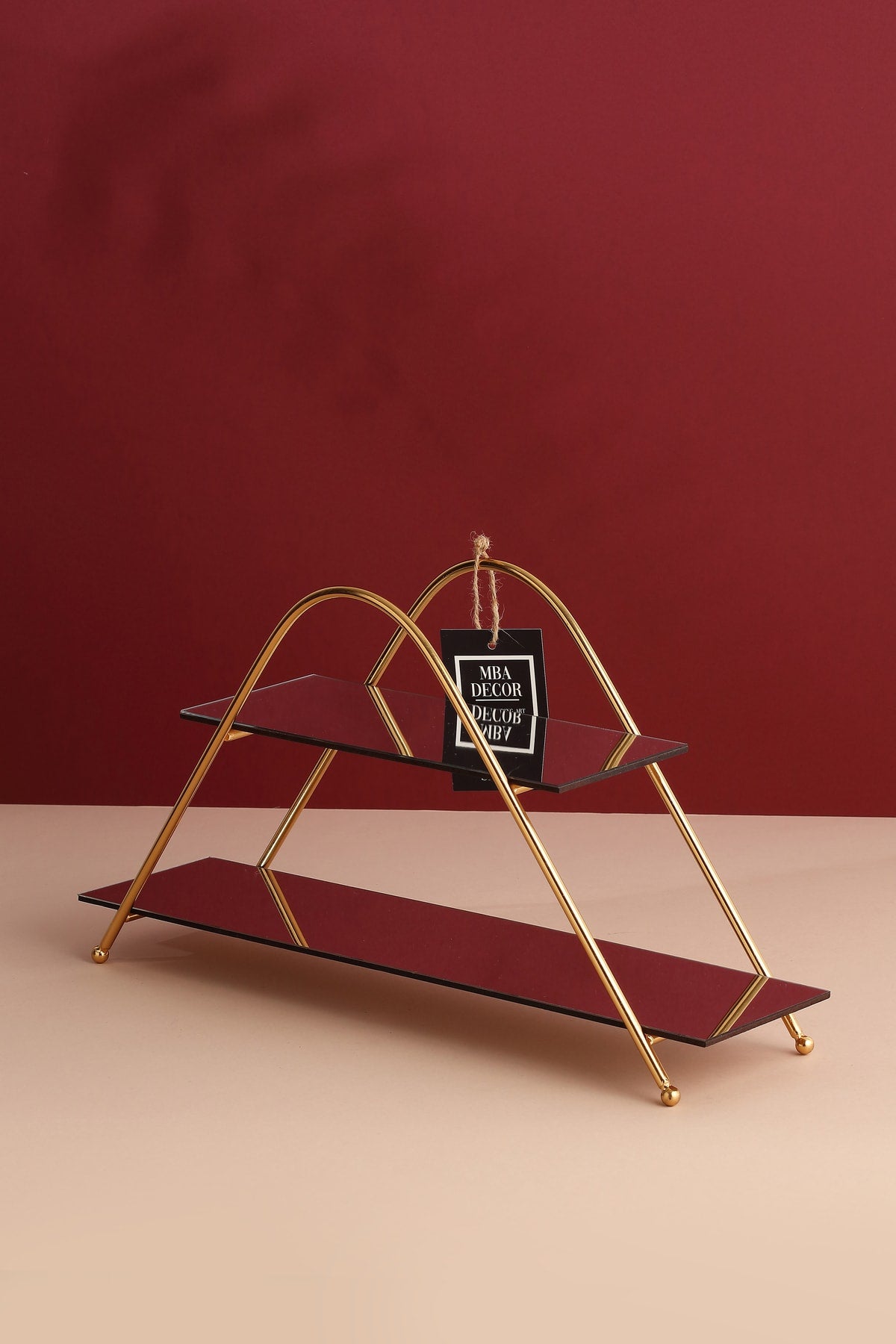 Üçgen Gold Aynalı Kahve Yanı Sunumluk Hediyelik Dekorasyon Ikramlık Organizer Mdf Ahşap 26