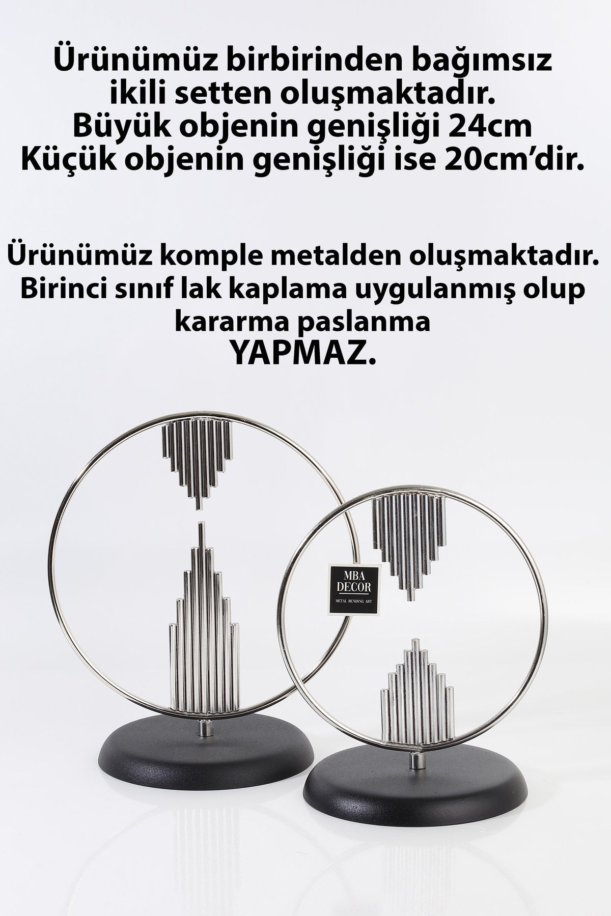 Şelale Gümüş Ikili Dekoratif Ürün Salon Ünite Yanı Sehpa Üstü Zigon Ev Ofis Dekorasyon 20 - 25 Cm