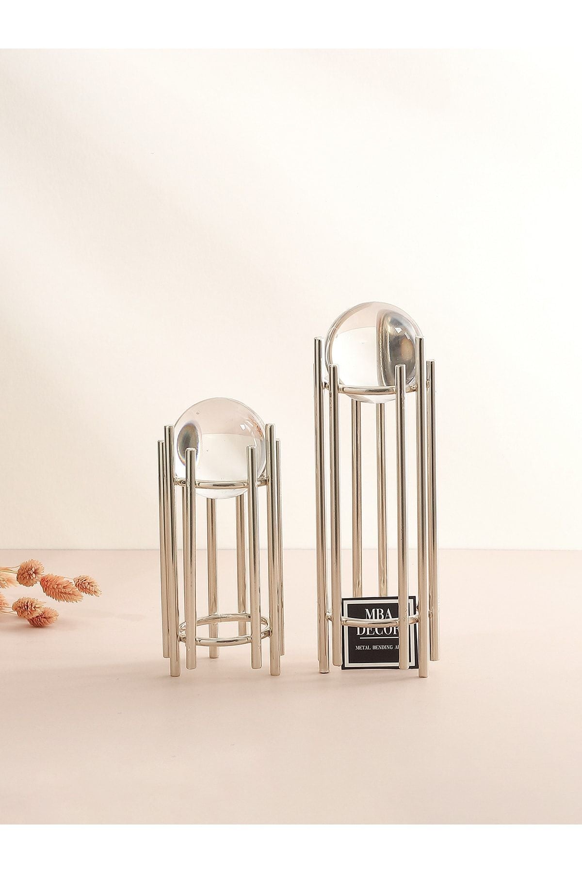 Ikili Gümüş Içi Dolu Düz Kristal Metal Stand Paslanmaz Kaplama Dekoratif Obje Hediyelik Dekorasyon