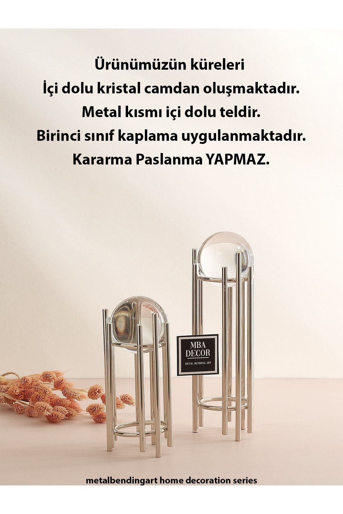 Ikili Gümüş Içi Dolu Düz Kristal Metal Stand Paslanmaz Kaplama Dekoratif Obje Hediyelik Dekorasyon
