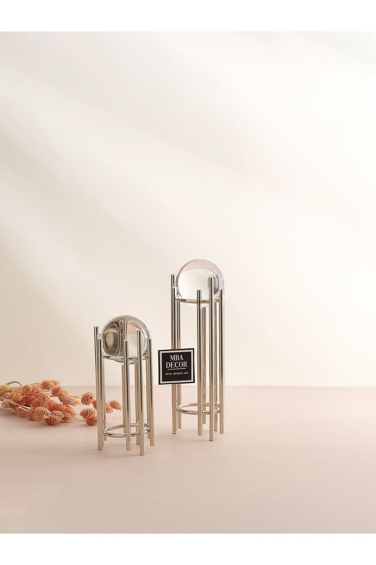 Ikili Gümüş Içi Dolu Düz Kristal Metal Stand Paslanmaz Kaplama Dekoratif Obje Hediyelik Dekorasyon