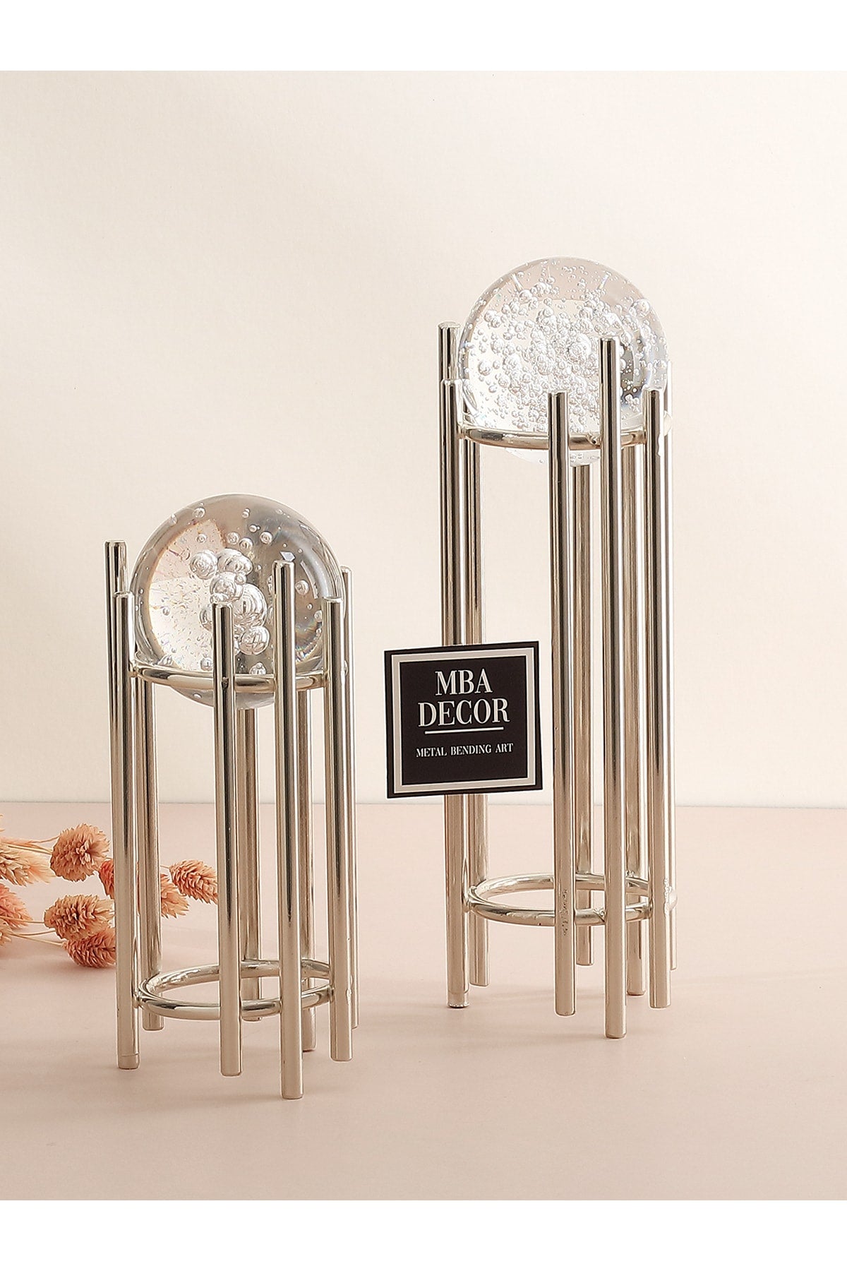 Ikili Gümüş Içi Dolu Köpüklü Kristal Metal Stand Paslanmaz Kaplama Dekoratif Obje Hediyelik