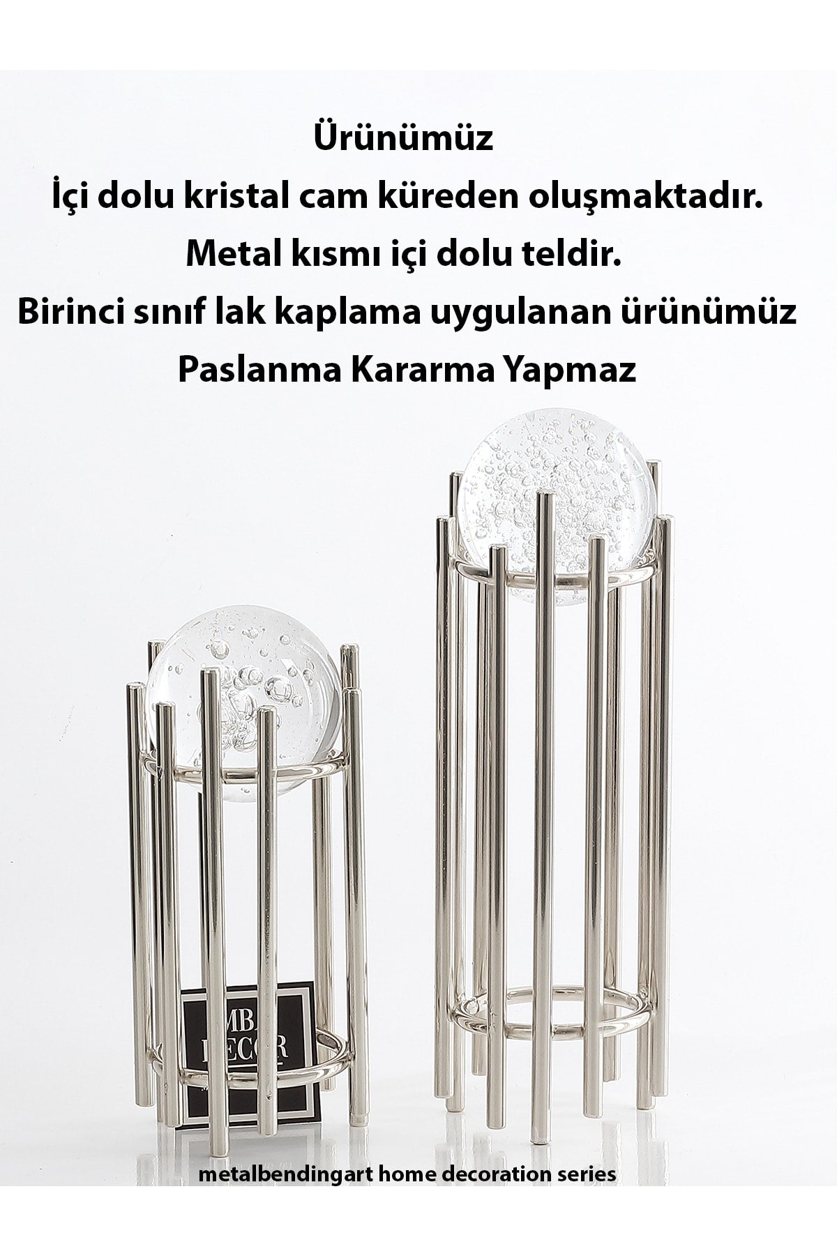 Ikili Gümüş Içi Dolu Köpüklü Kristal Metal Stand Paslanmaz Kaplama Dekoratif Obje Hediyelik
