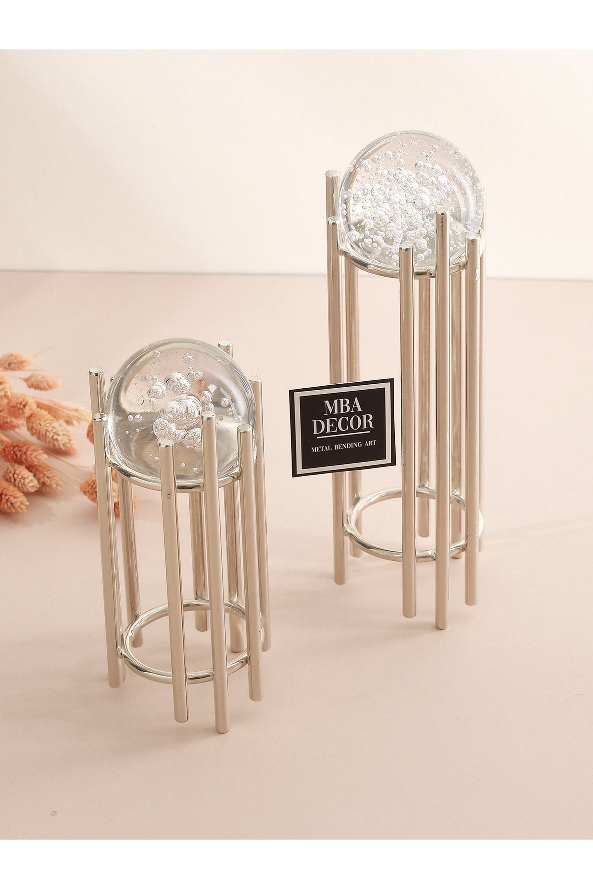 Ikili Gümüş Içi Dolu Köpüklü Kristal Metal Stand Paslanmaz Kaplama Dekoratif Obje Hediyelik