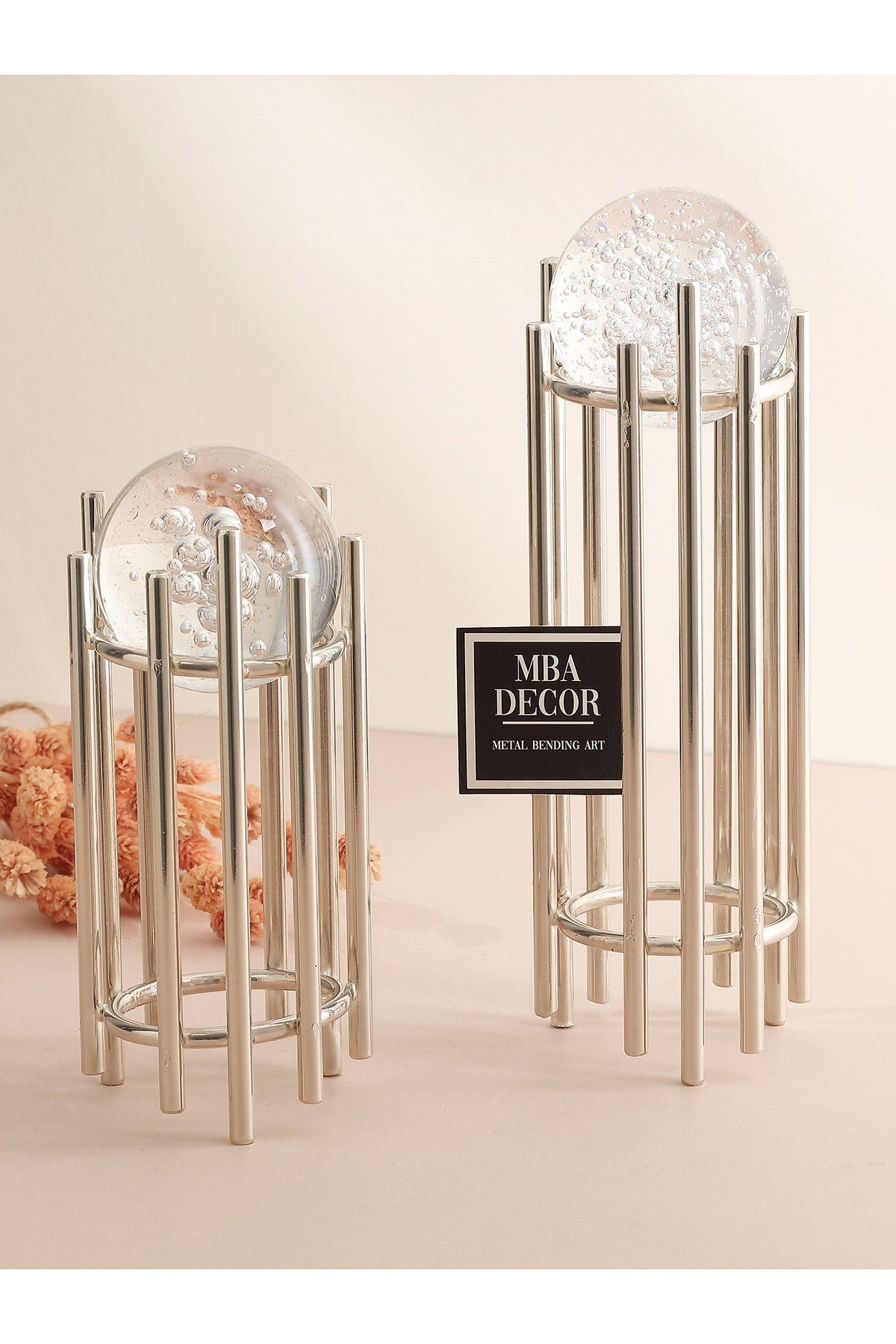 Ikili Gümüş Içi Dolu Köpüklü Kristal Metal Stand Paslanmaz Kaplama Dekoratif Obje Hediyelik