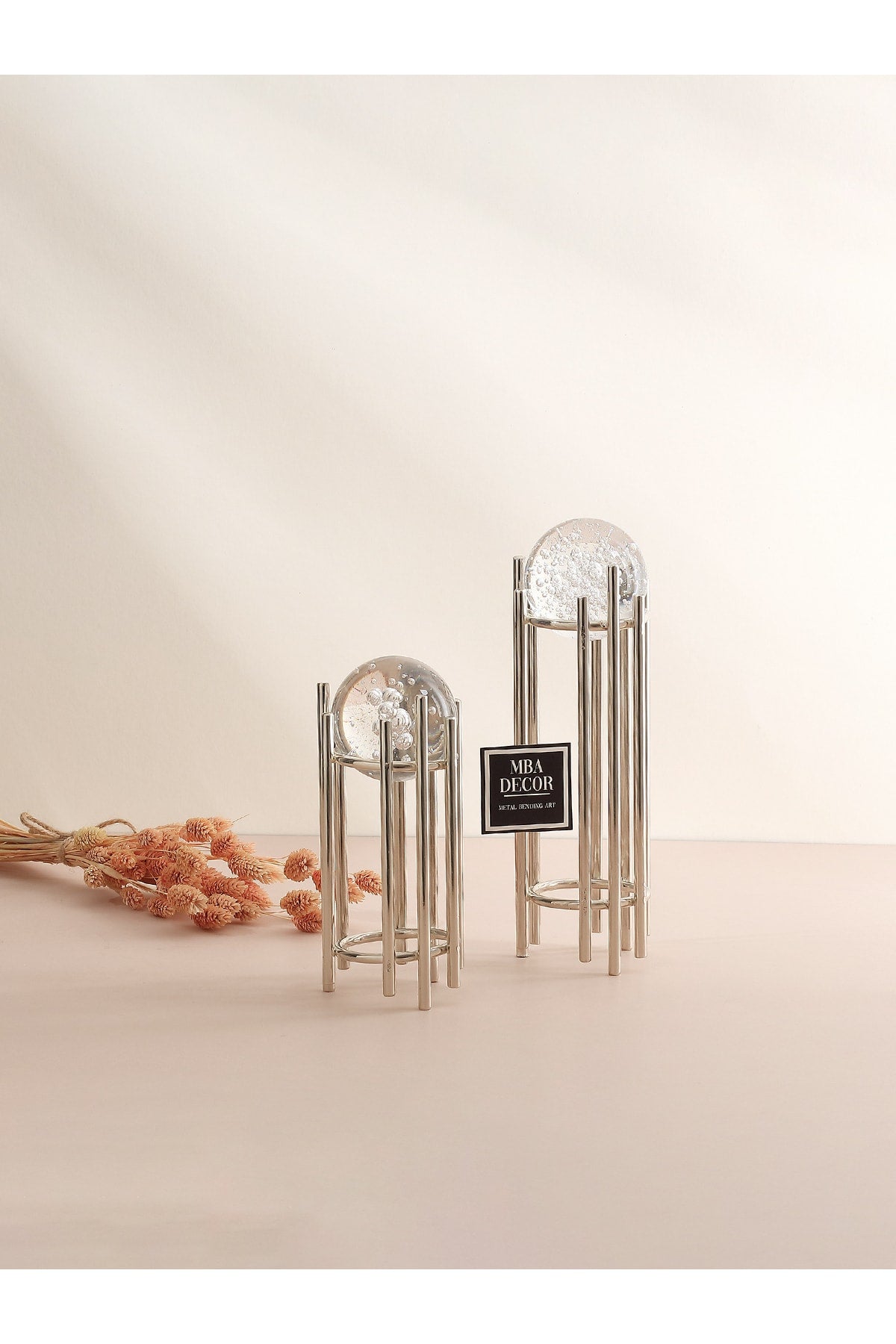Ikili Gümüş Içi Dolu Köpüklü Kristal Metal Stand Paslanmaz Kaplama Dekoratif Obje Hediyelik