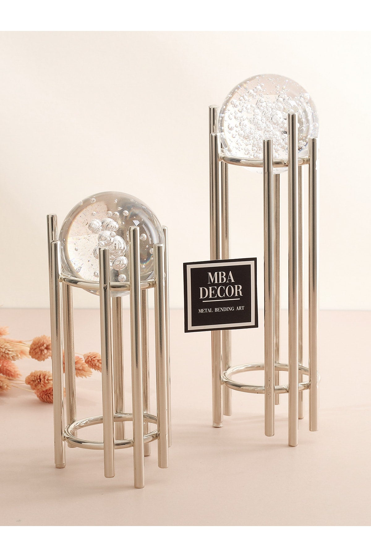 Ikili Gümüş Içi Dolu Köpüklü Kristal Metal Stand Paslanmaz Kaplama Dekoratif Obje Hediyelik