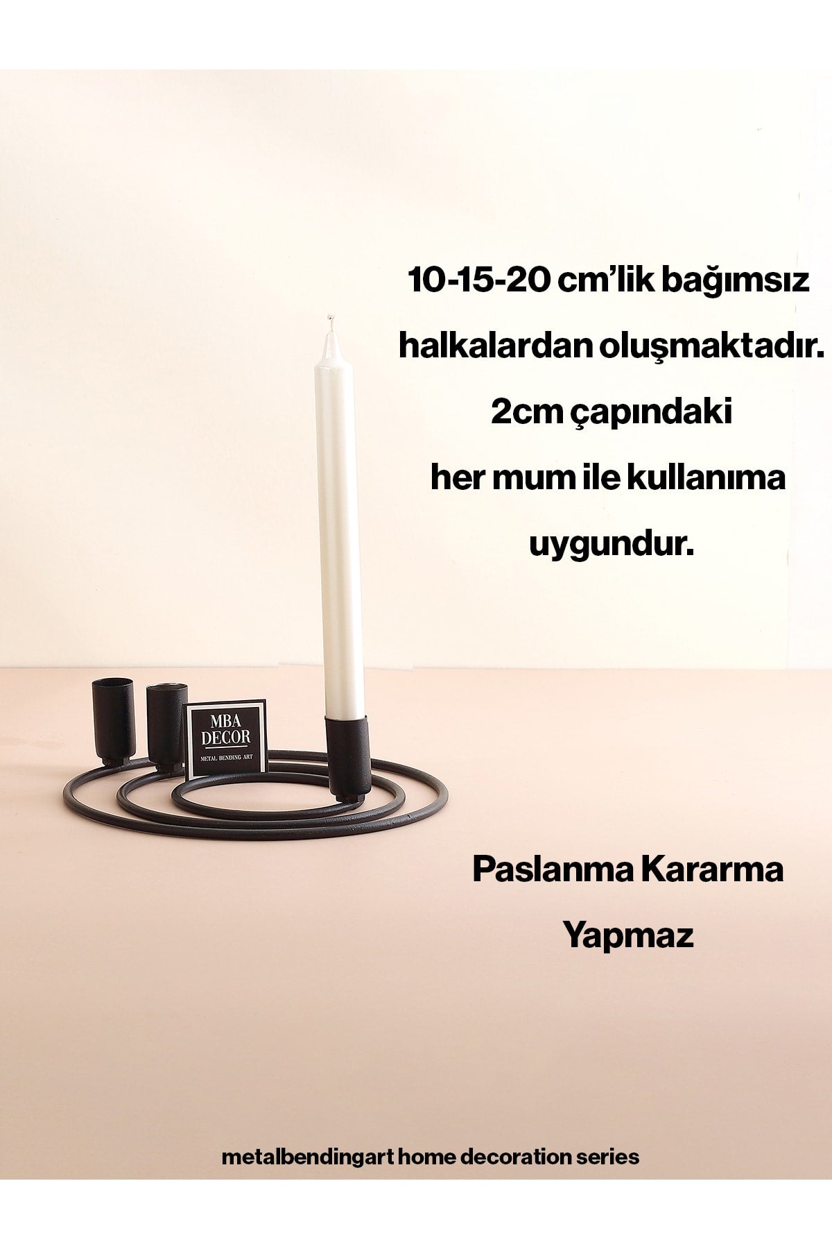 Yassı Model Metal 3 Lü Şamdan Üçlü Mumluk Dekoratif Mumluk 25cm Paslanmaz Siyah Ev Dekorasyon