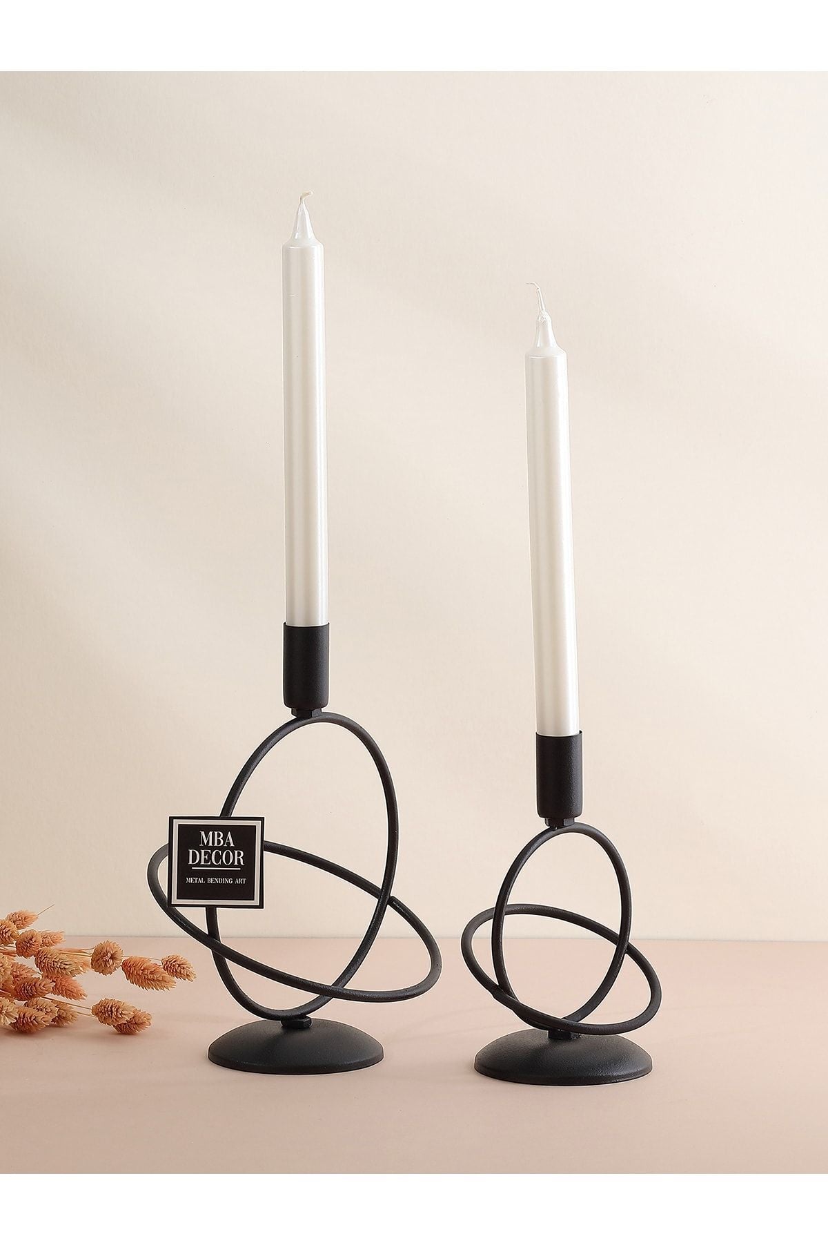Siraküza Siyah 2 Li Şamdan Mumluk Dekoratif Mumluk Metal Paslanmaz Dolu Demir 15-10 Cm Modern