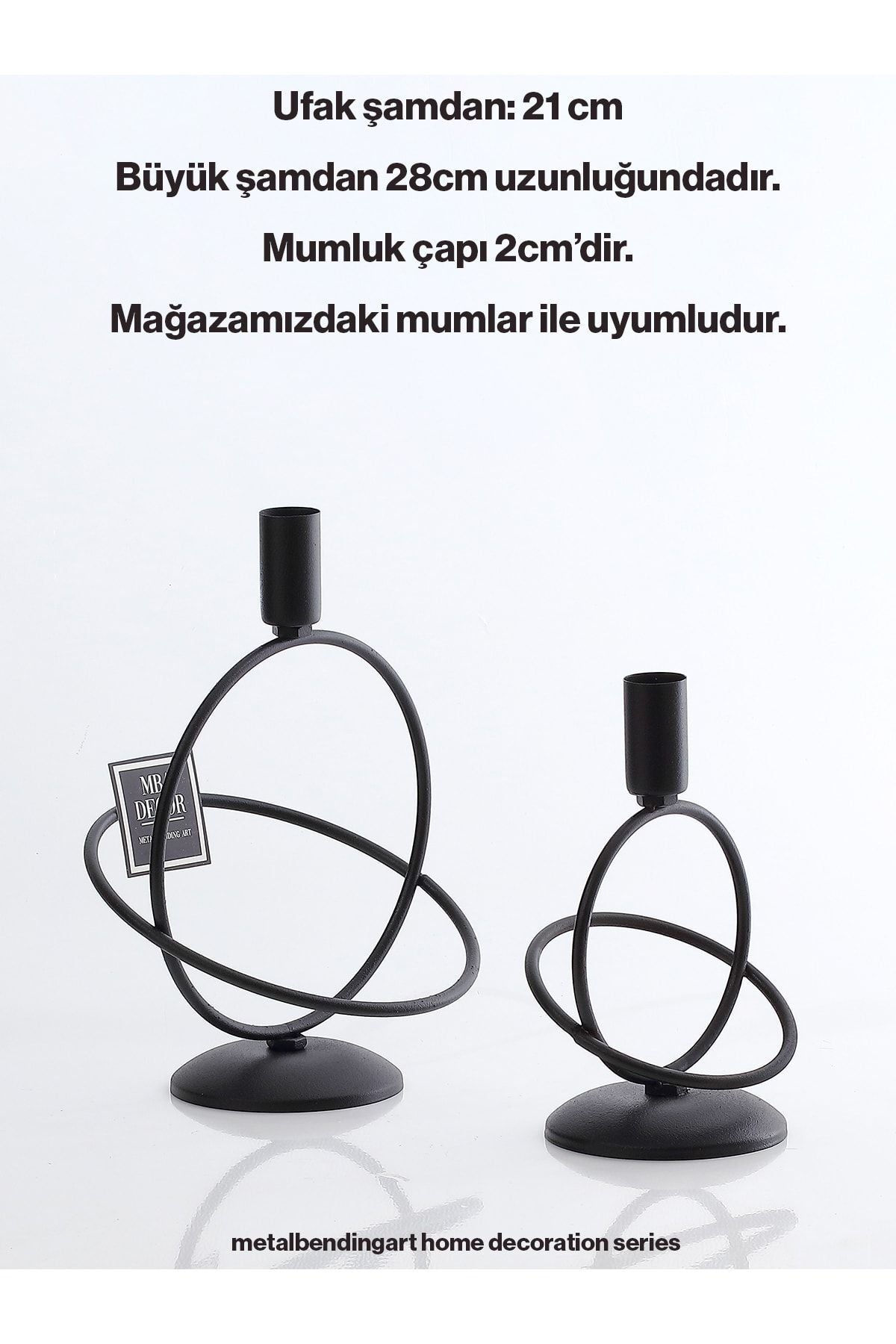 Siraküza Siyah 2 Li Şamdan Mumluk Dekoratif Mumluk Metal Paslanmaz Dolu Demir 15-10 Cm Modern