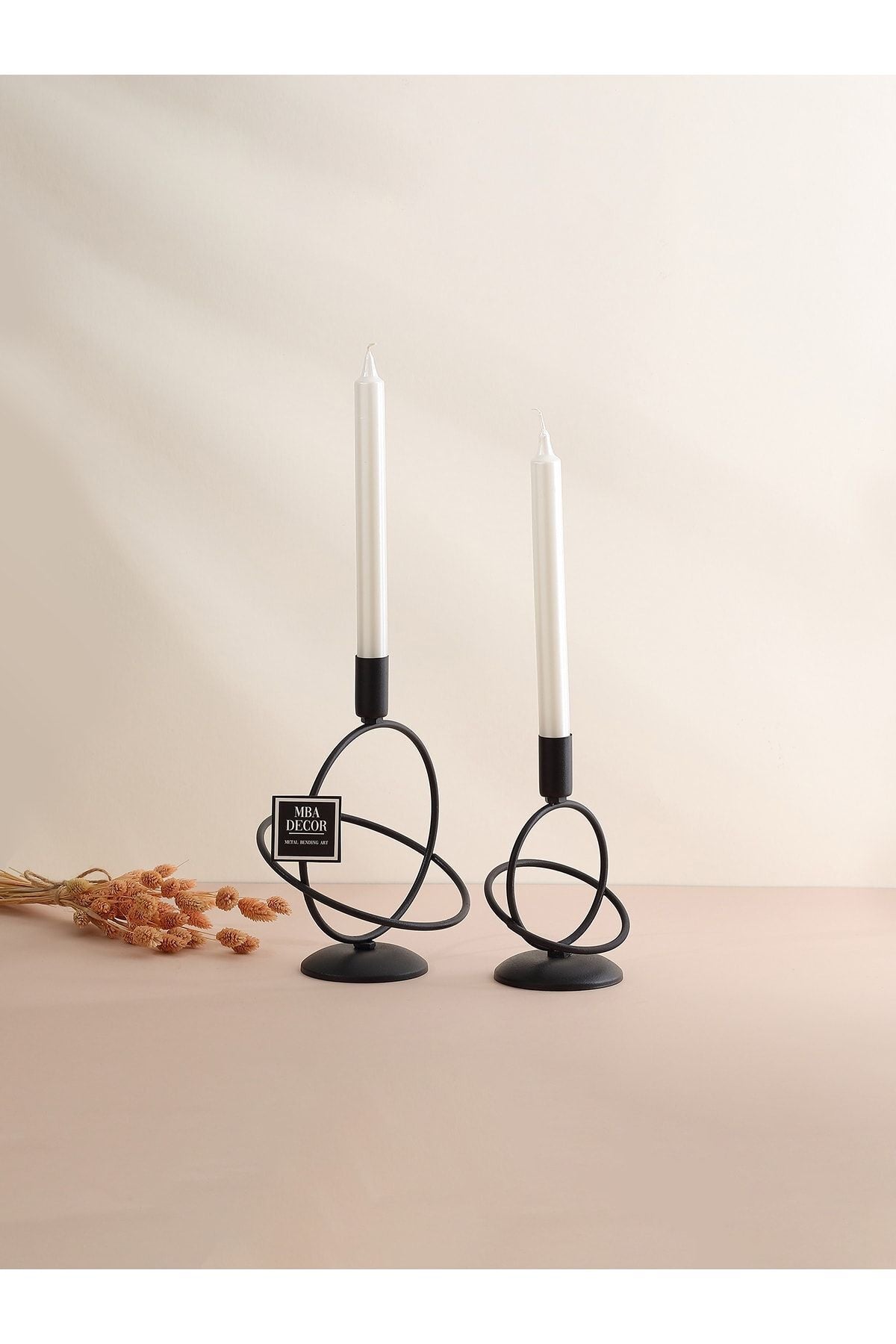Siraküza Siyah 2 Li Şamdan Mumluk Dekoratif Mumluk Metal Paslanmaz Dolu Demir 15-10 Cm Modern