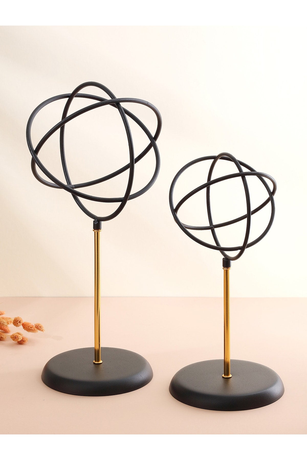 2'li ( Ikili ) Sphere Siyah Küre Paslanmaz Kaplama Modern Ev Ofis Dekorasyon Dekoratif Obje 41-32cm