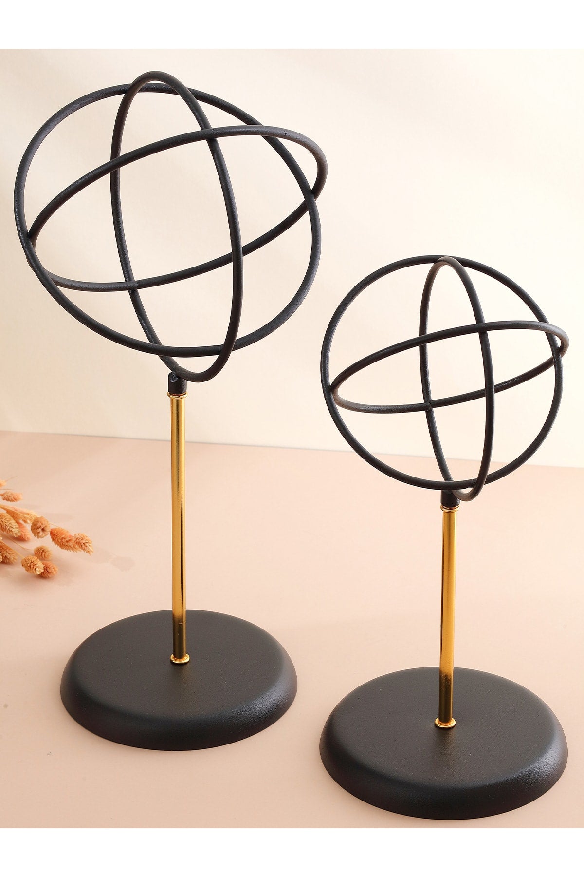 2'li ( Ikili ) Sphere Siyah Küre Paslanmaz Kaplama Modern Ev Ofis Dekorasyon Dekoratif Obje 41-32cm