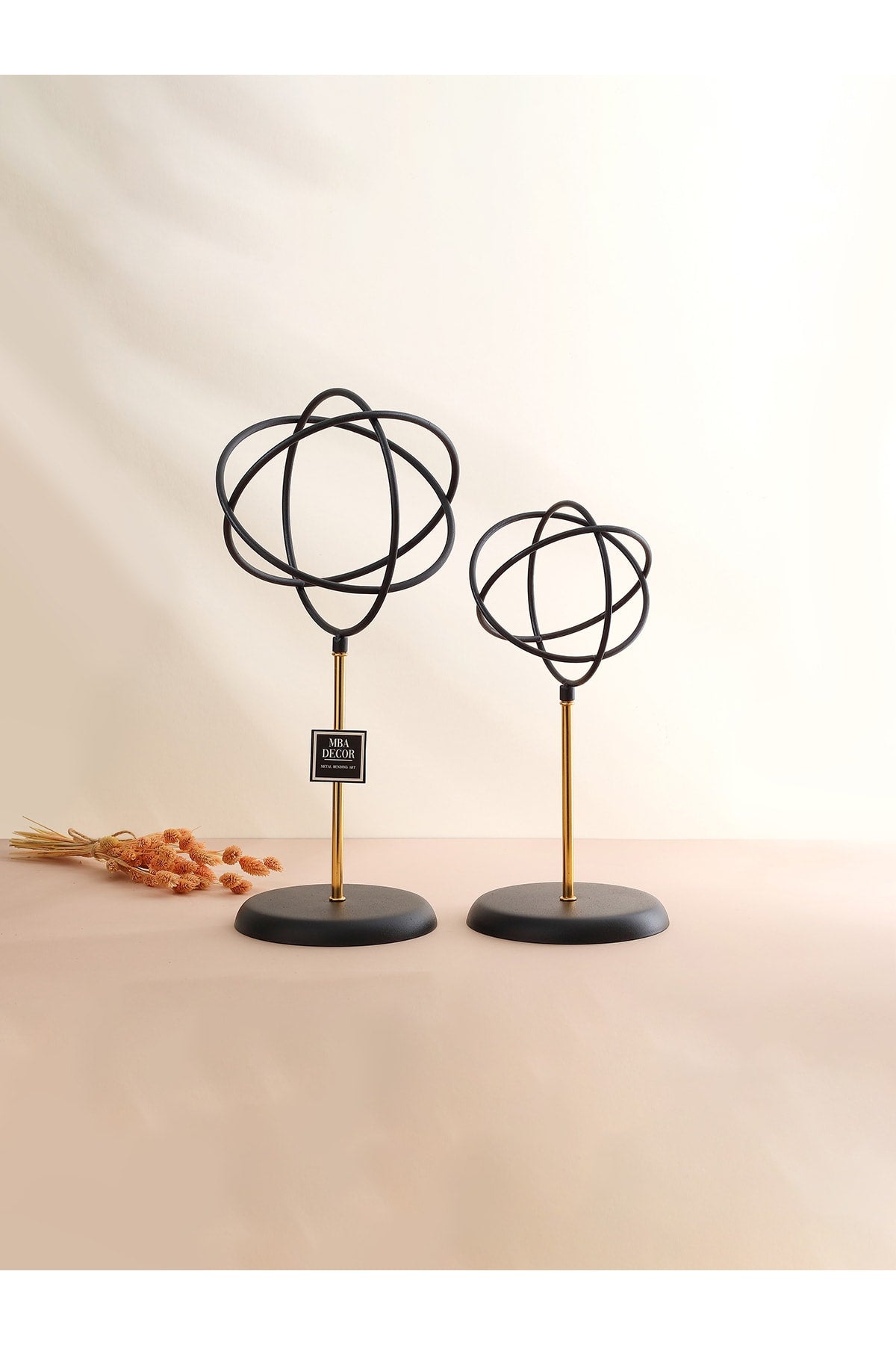 2'li ( Ikili ) Sphere Siyah Küre Paslanmaz Kaplama Modern Ev Ofis Dekorasyon Dekoratif Obje 41-32cm