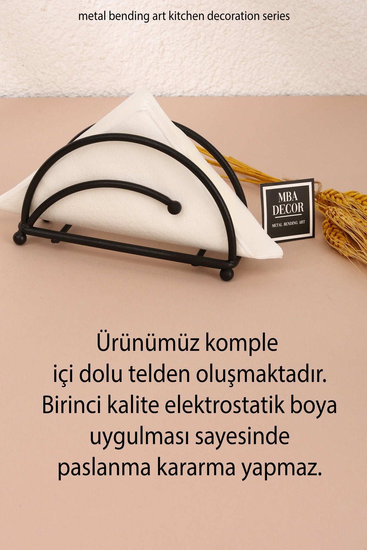 Ahenk Model Siyah Paslanmaz Dolu Demir Lüks Peçetelik Sunum Mutfak Dekorasyonu Sofra