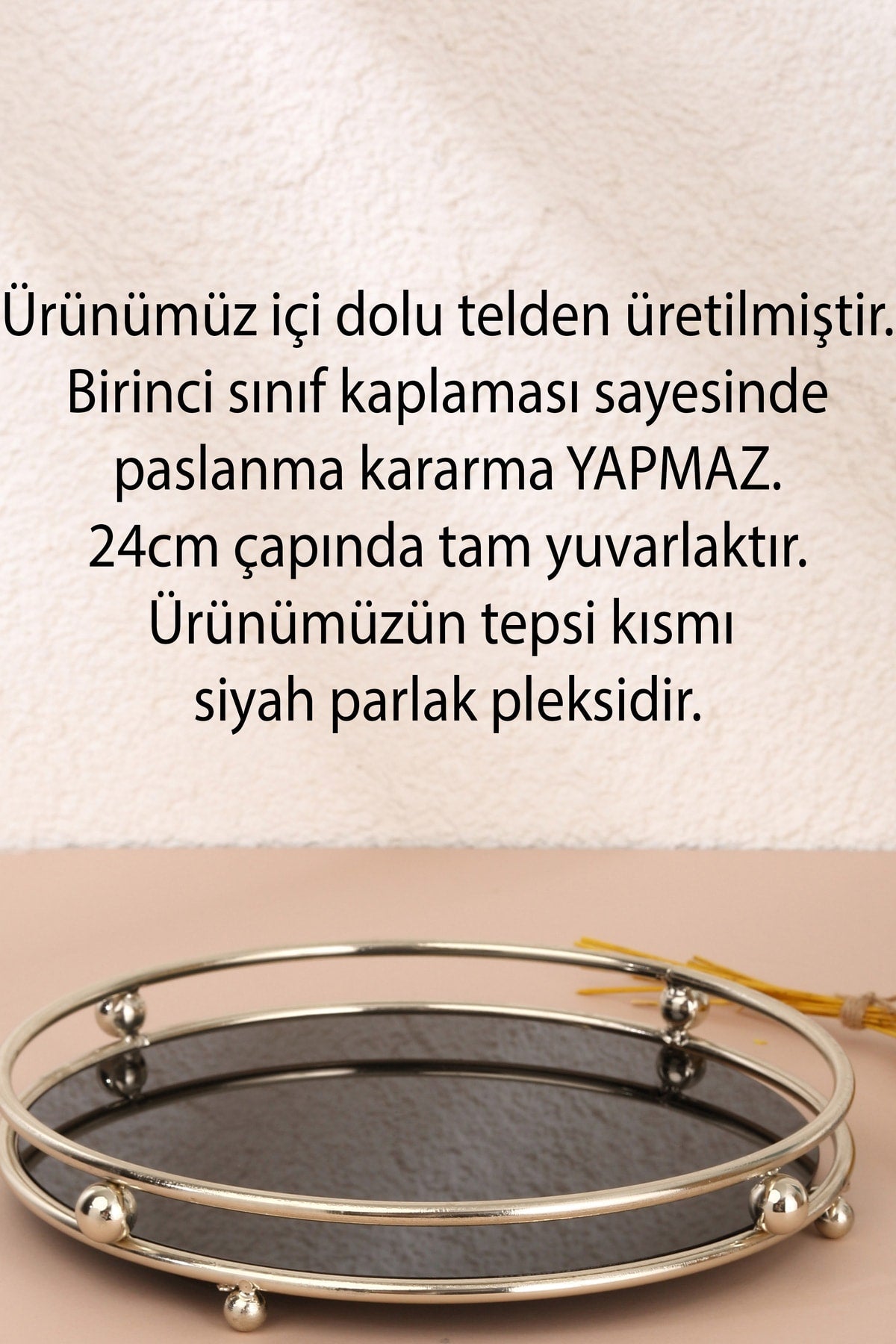 Misket Gümüş Tepsi Organizer Kahve Yanı Servis Sunumluk Hediyelik Dekorasyon Organizer Parlak Siyah