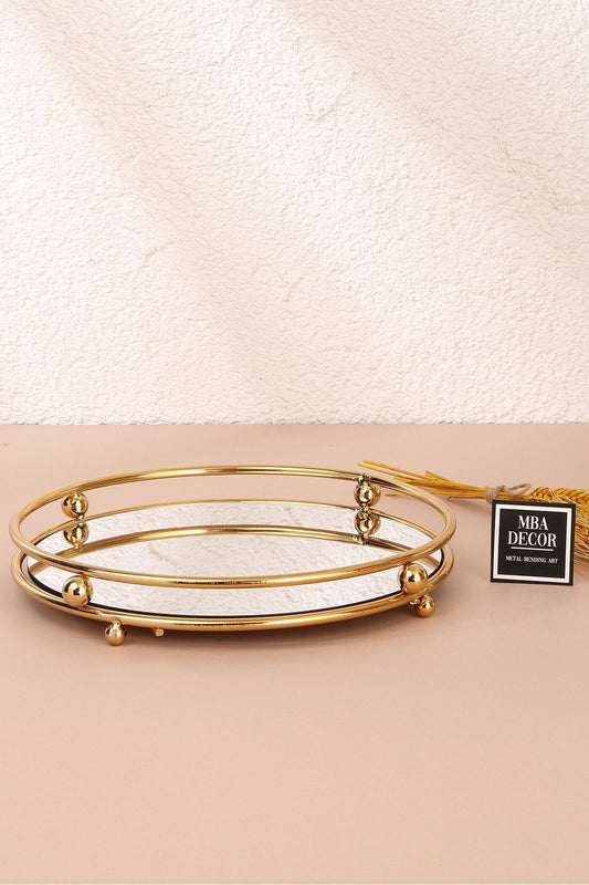 Misket Gold Tepsi Organizer Kahve Yanı Servis Sunumluk Hediyelik Dekorasyon Organizer Parlak Siyah