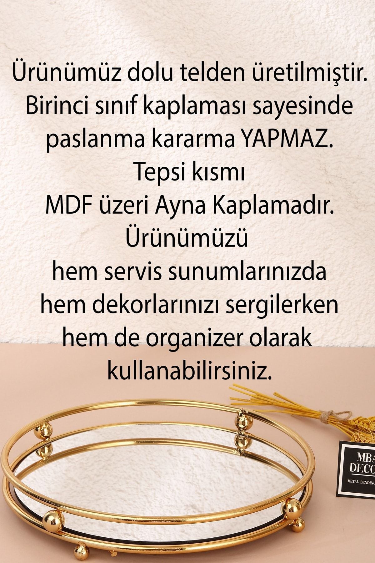 Misket Gold Tepsi Organizer Kahve Yanı Servis Sunumluk Hediyelik Dekorasyon Organizer Parlak Siyah